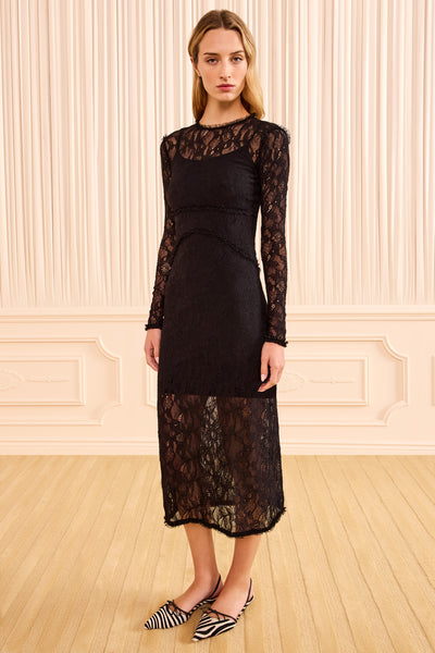 Noir Designer Lace Midi Dress - Full Front, On Model | Ulla Johnson