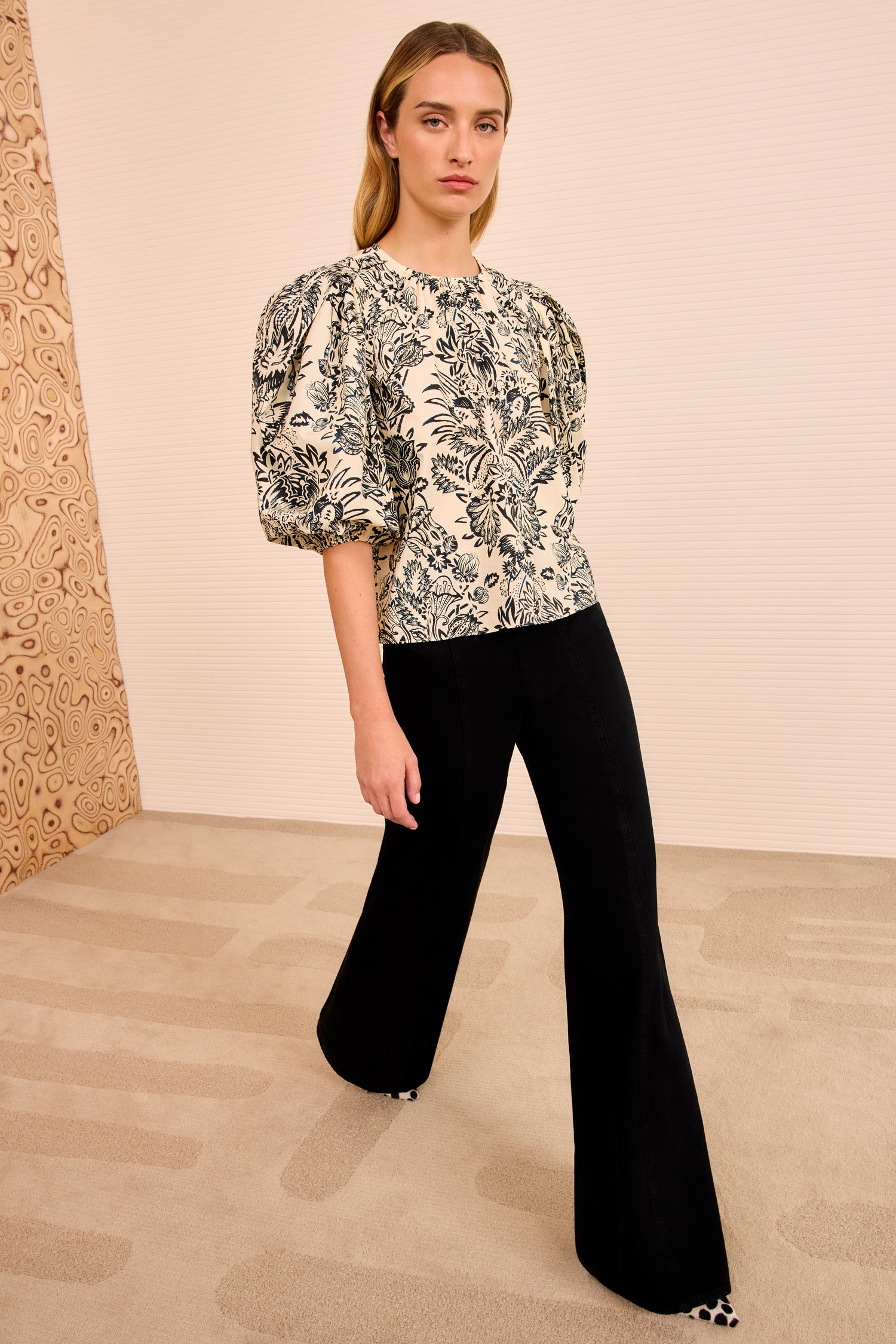 Frantiska Puff Sleeve Top - Ivory Flora