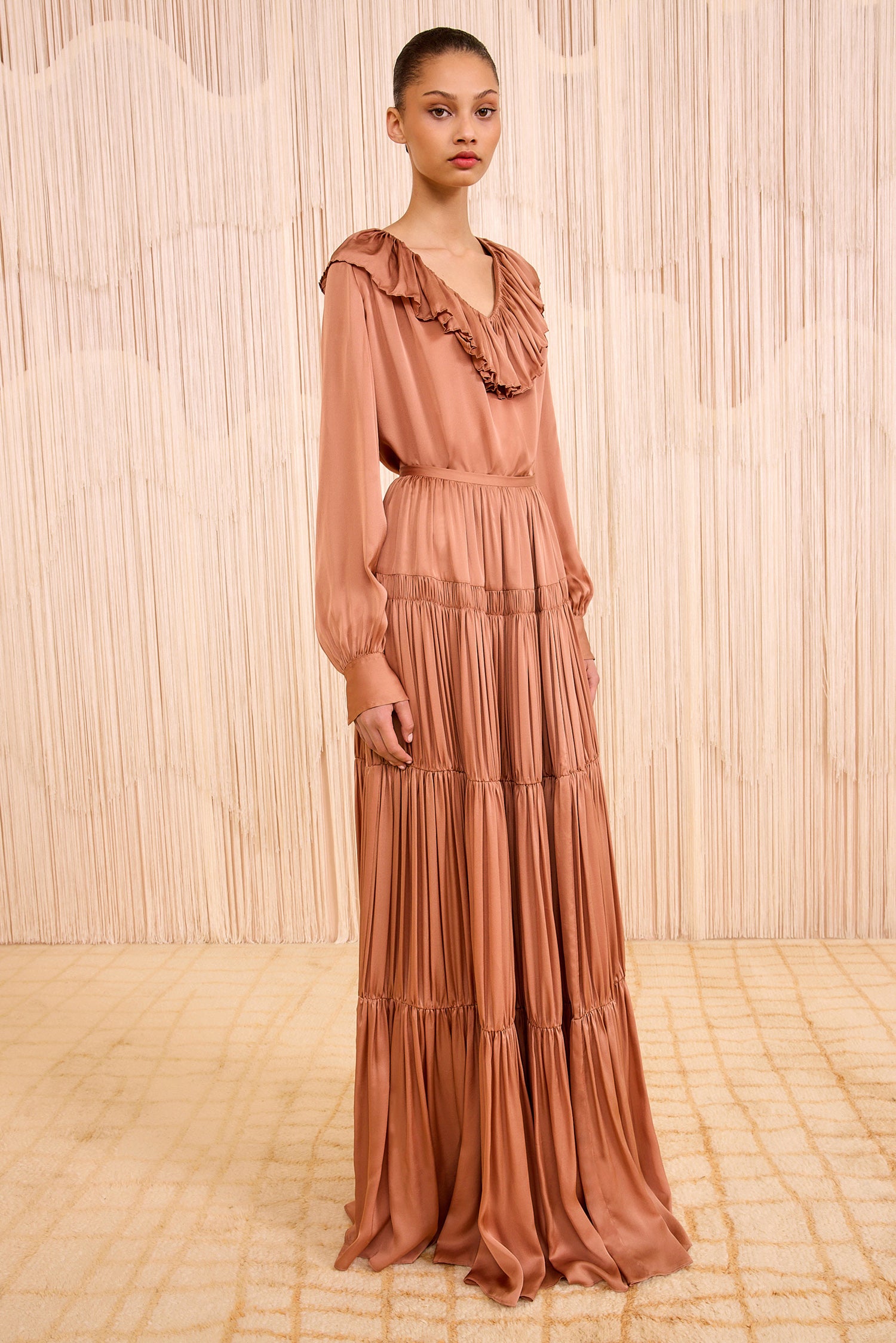 Gaelle Silk High Waist Maxi Skirt - Desert Rose