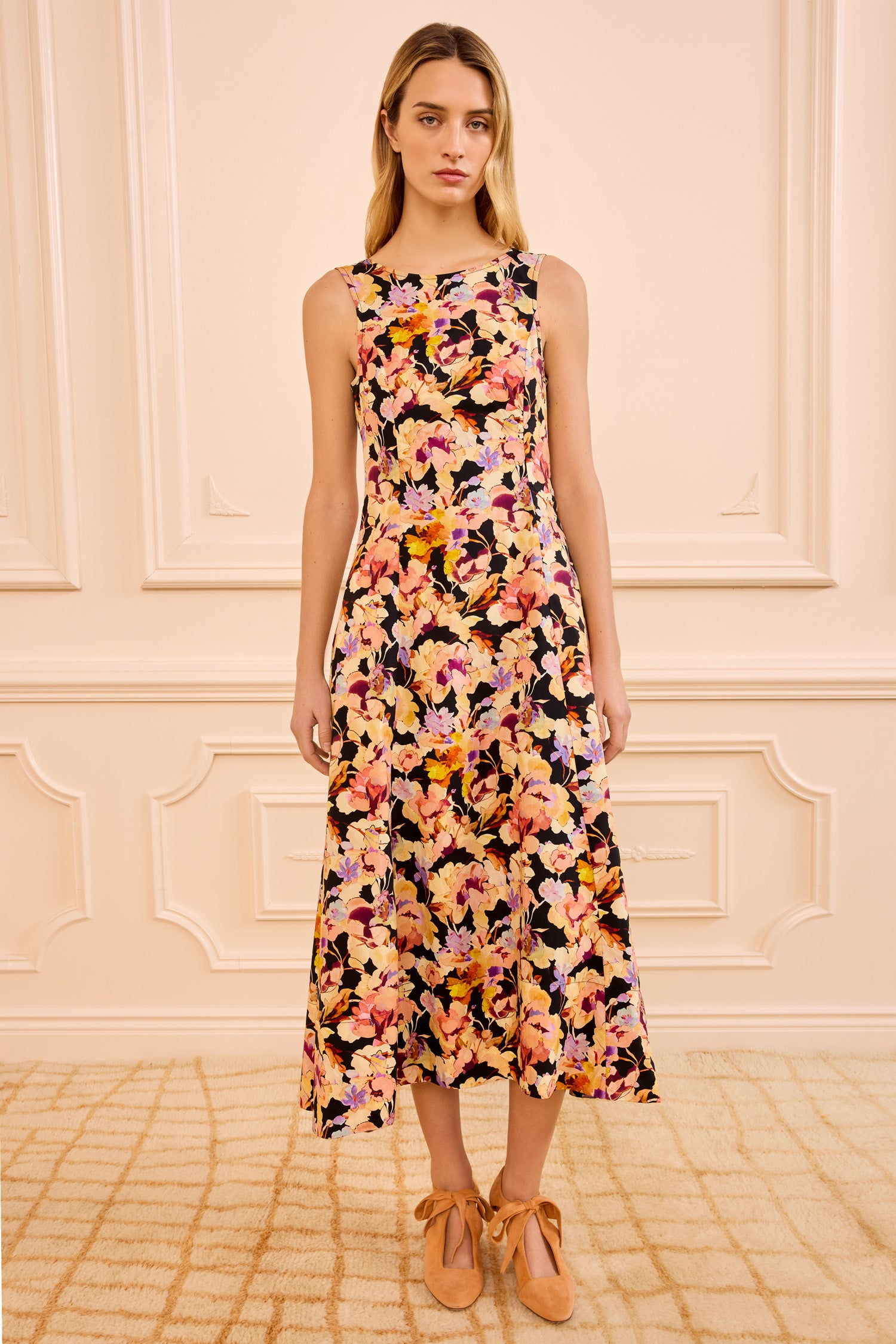 Georgia Cotton Midi Dress - Night Bloom