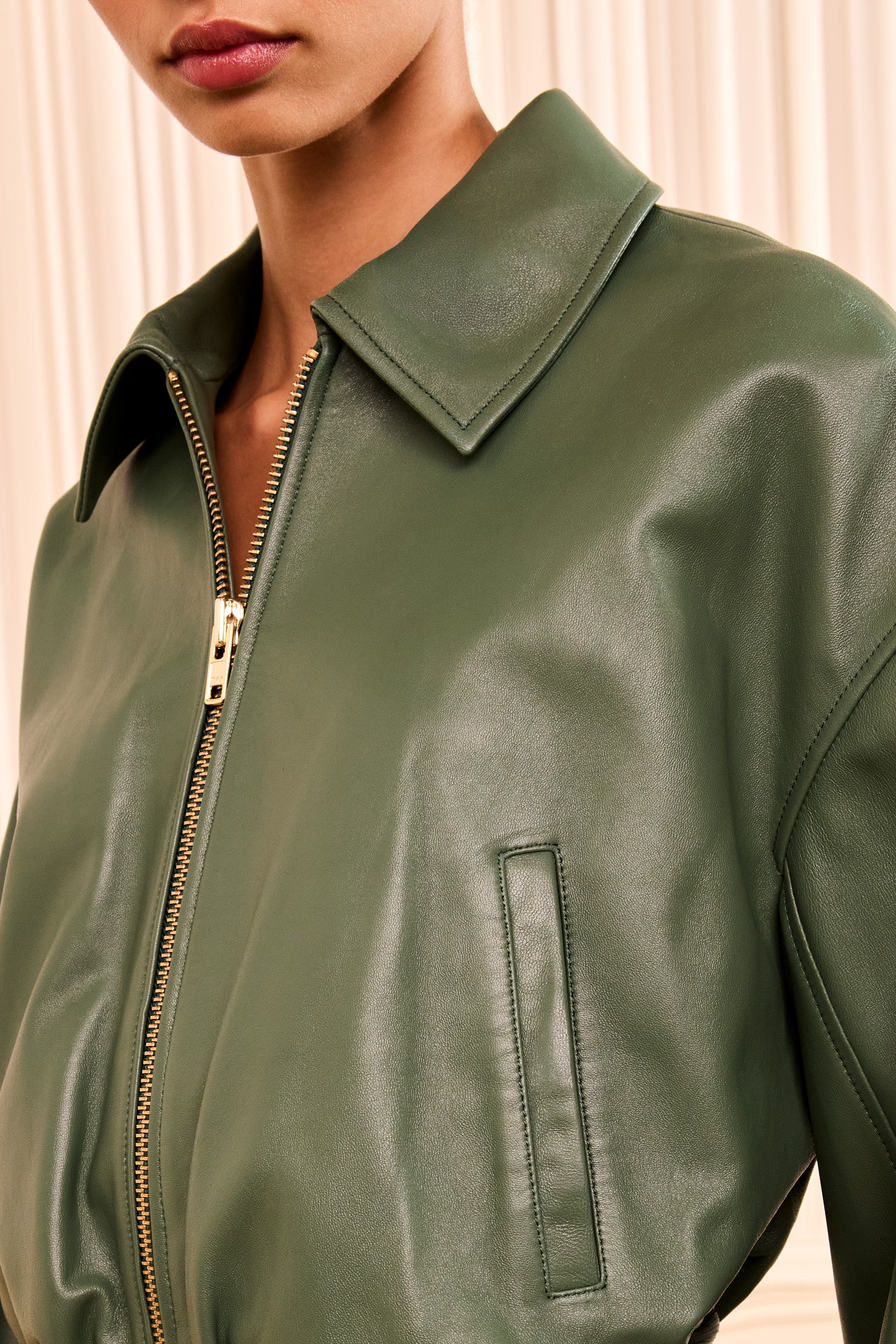 Ulla Johnson Serpentine Lamb Leather Jacket - Collar and Welt Pocket Detail | Ulla Johnson