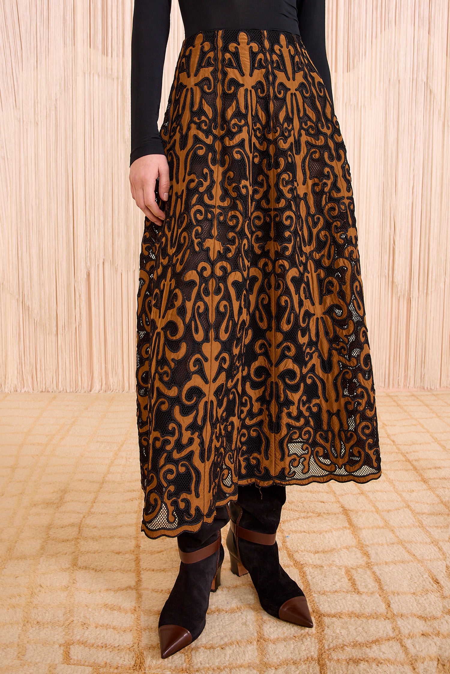 Gili Applique High Waist Midi Skirt - Saffron