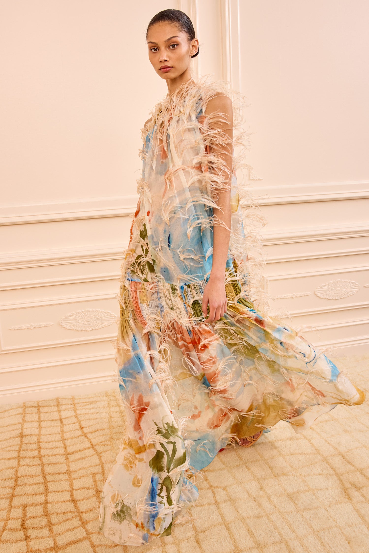 Gossamer Gown with Feather Embroidery - Western Dream