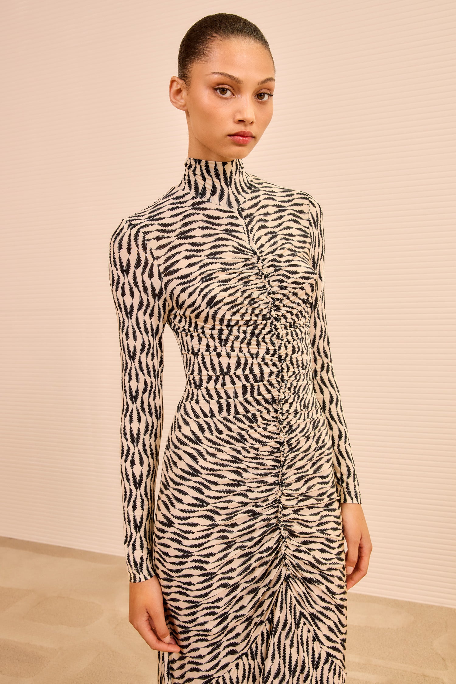 Ulla Johnson Ida Long Sleeve Ruched Turtleneck Dress - Silhouette