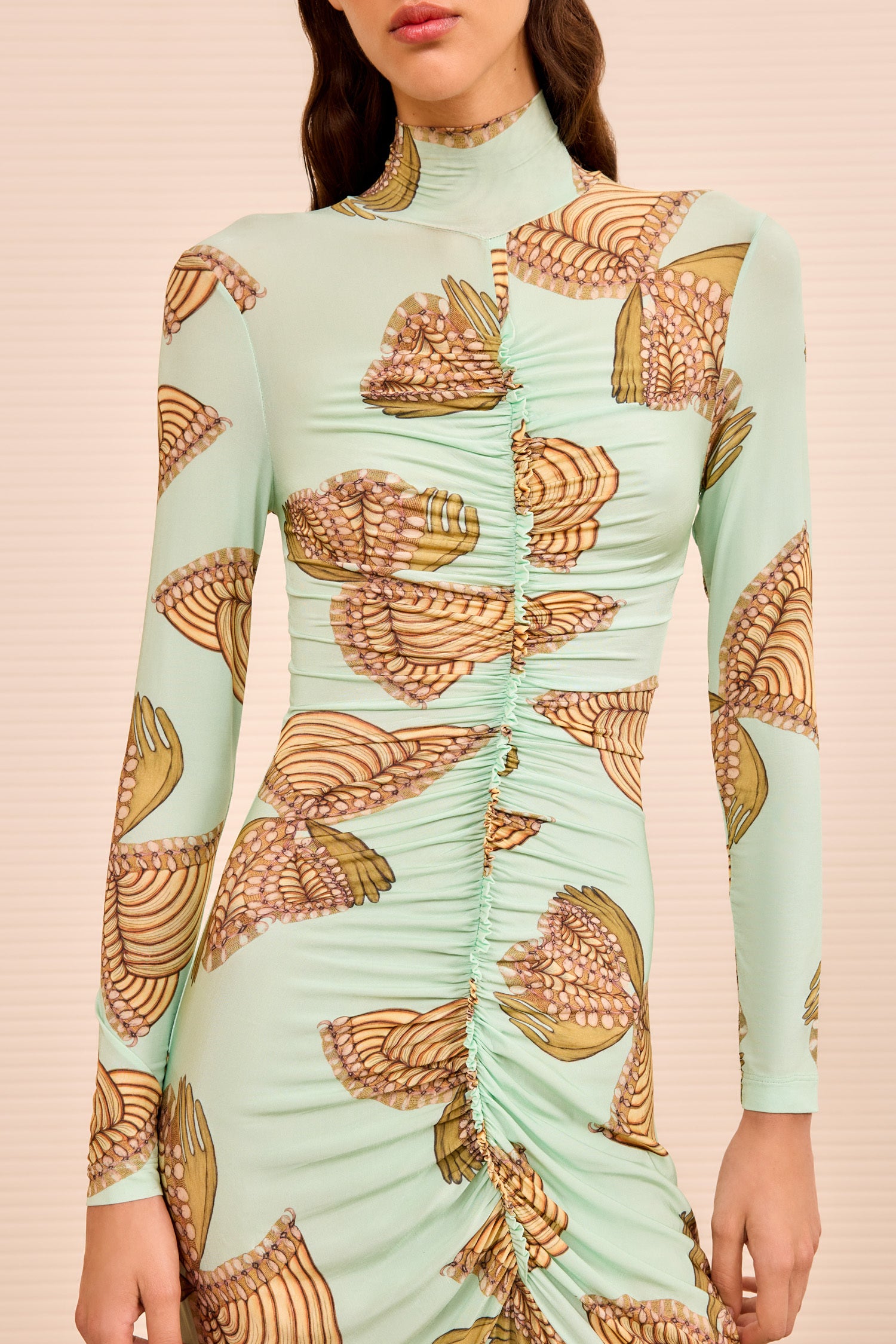 Ulla Johnson Ida Ruched Turtleneck Dress - Water Blossoms