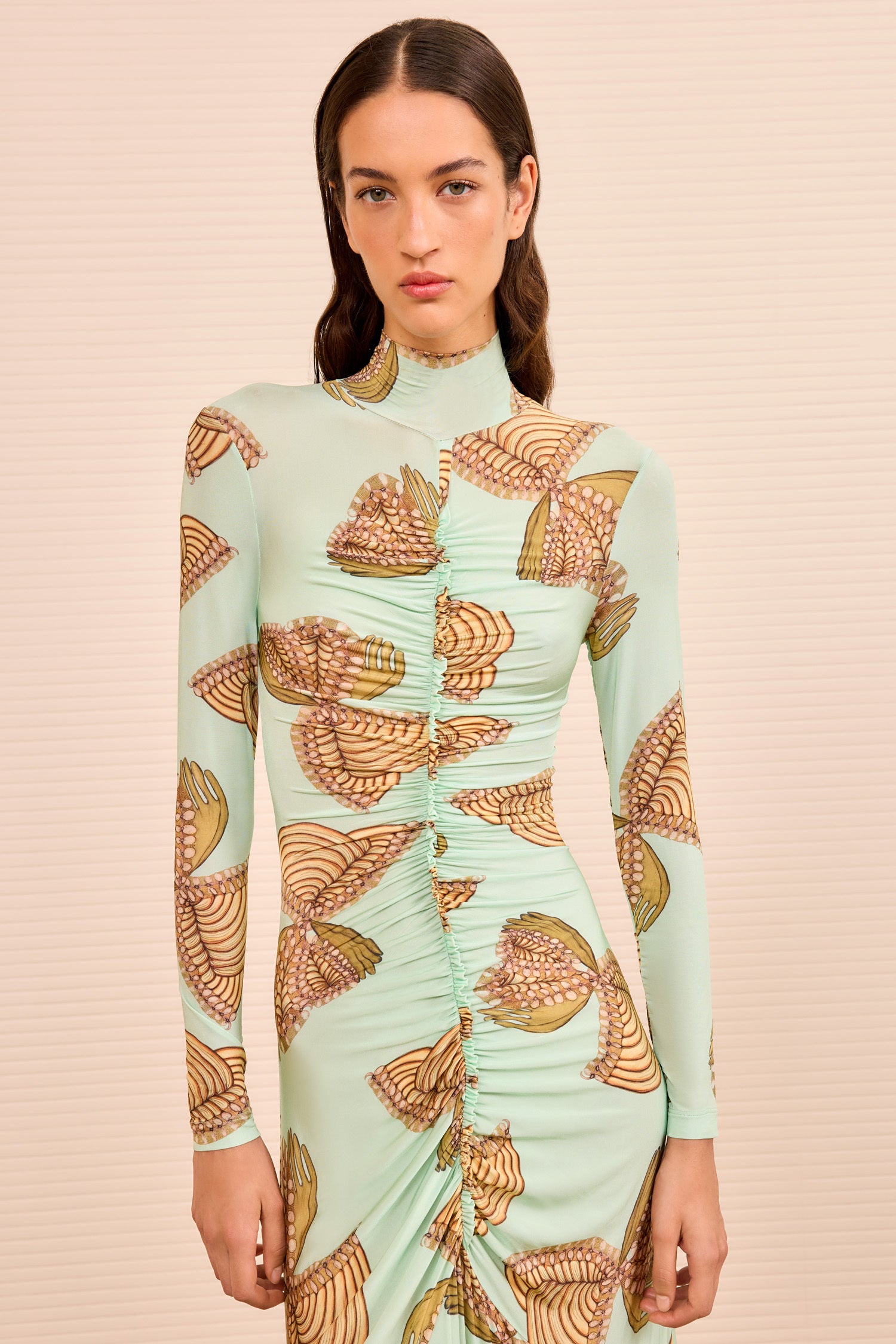 Ulla Johnson Ida Ruched Turtleneck Dress - Water Blossoms