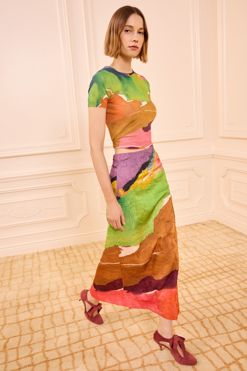 Inez Satin Pencil Skirt - Nature Abhors A Vacuum Multicolored High