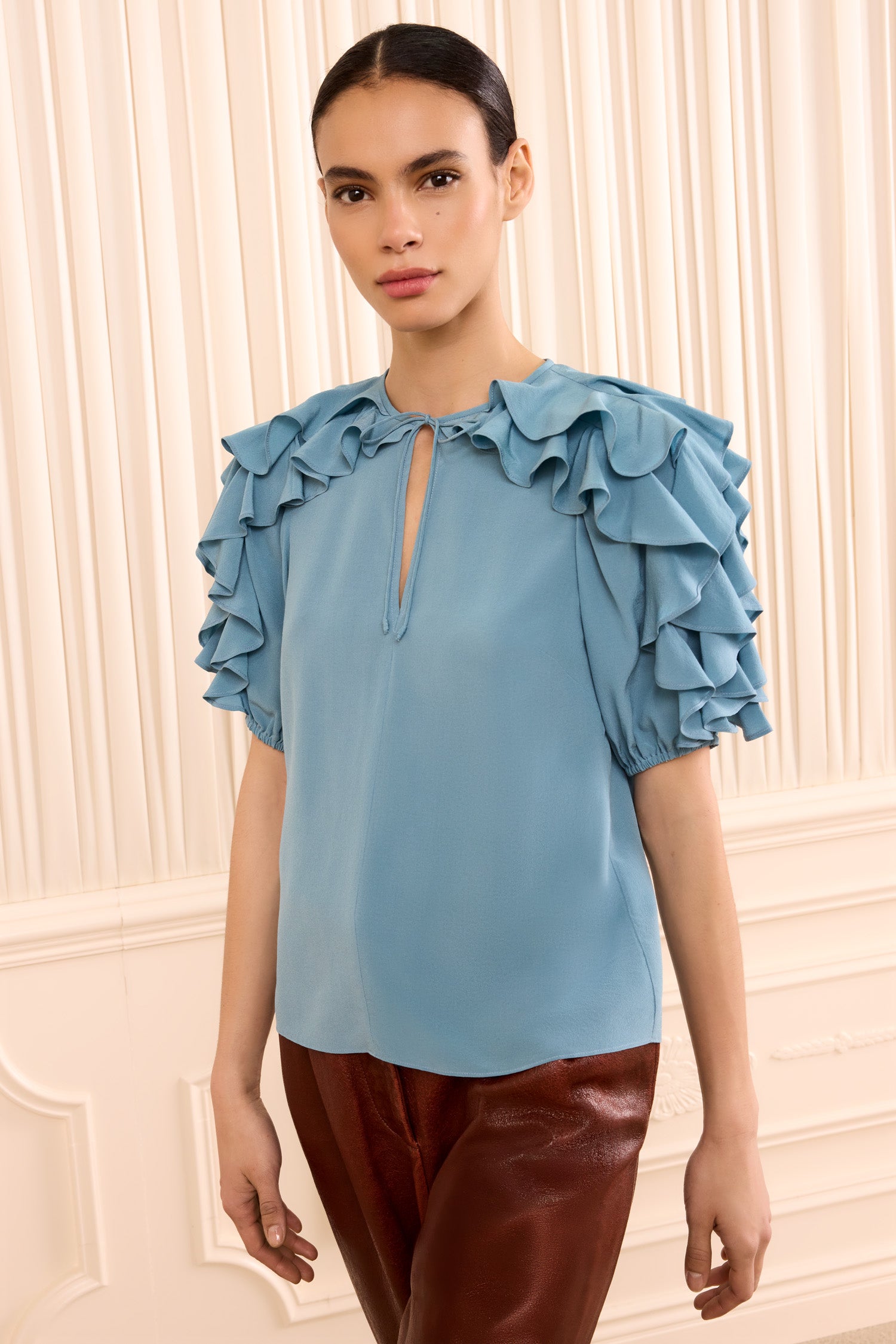 Josephine Short Sleeve Silk Top - Heron