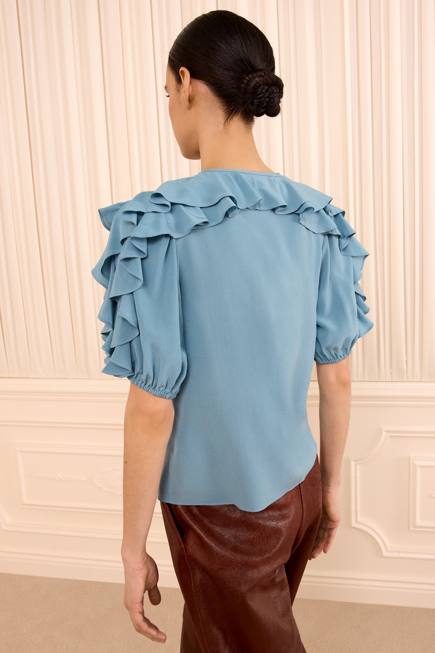 Ulla Johnson Josephine Short Sleeve Silk Top - Heron