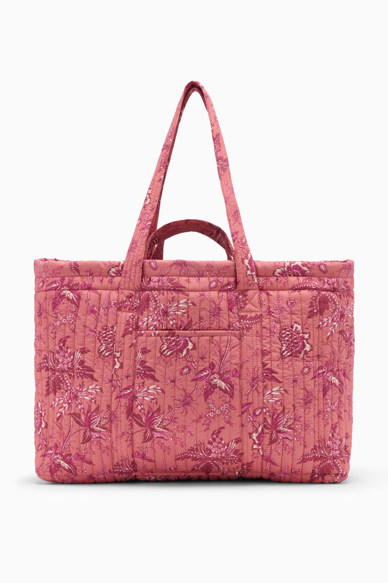 Kali East West Tote - Oleander Pink Floral Print Quilted Cotton