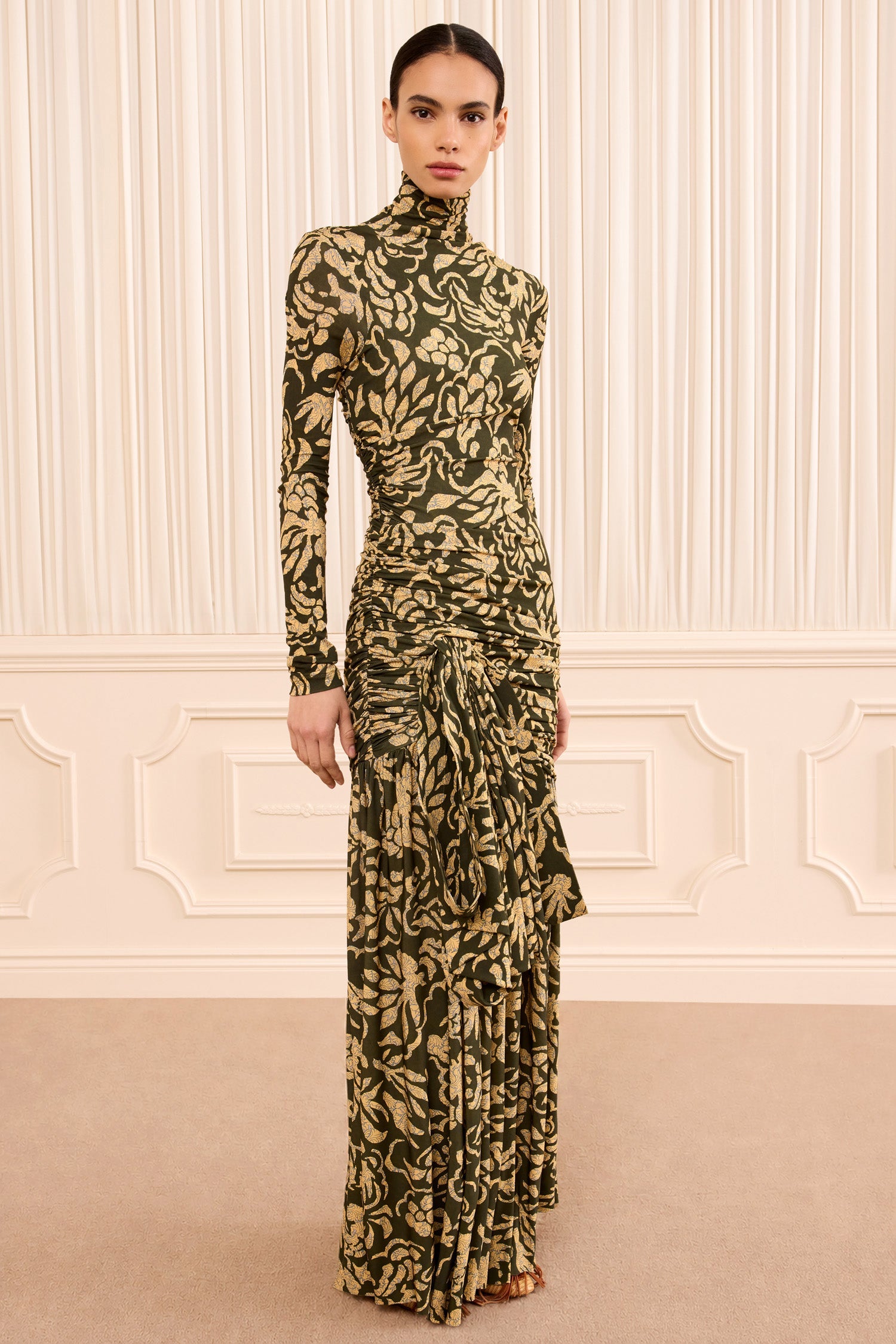 Ulla Johnson Katy Draped Jersey Dress - Khaki Floral