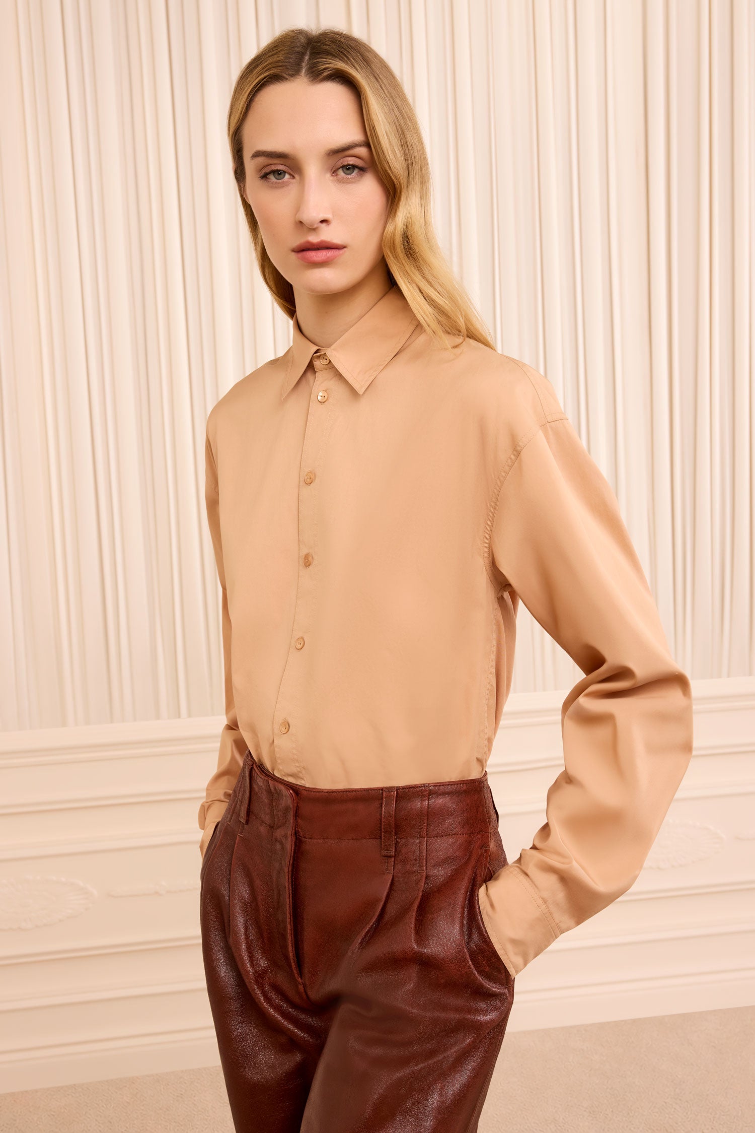 Laia Long Sleeve Cotton Blouse - Powder