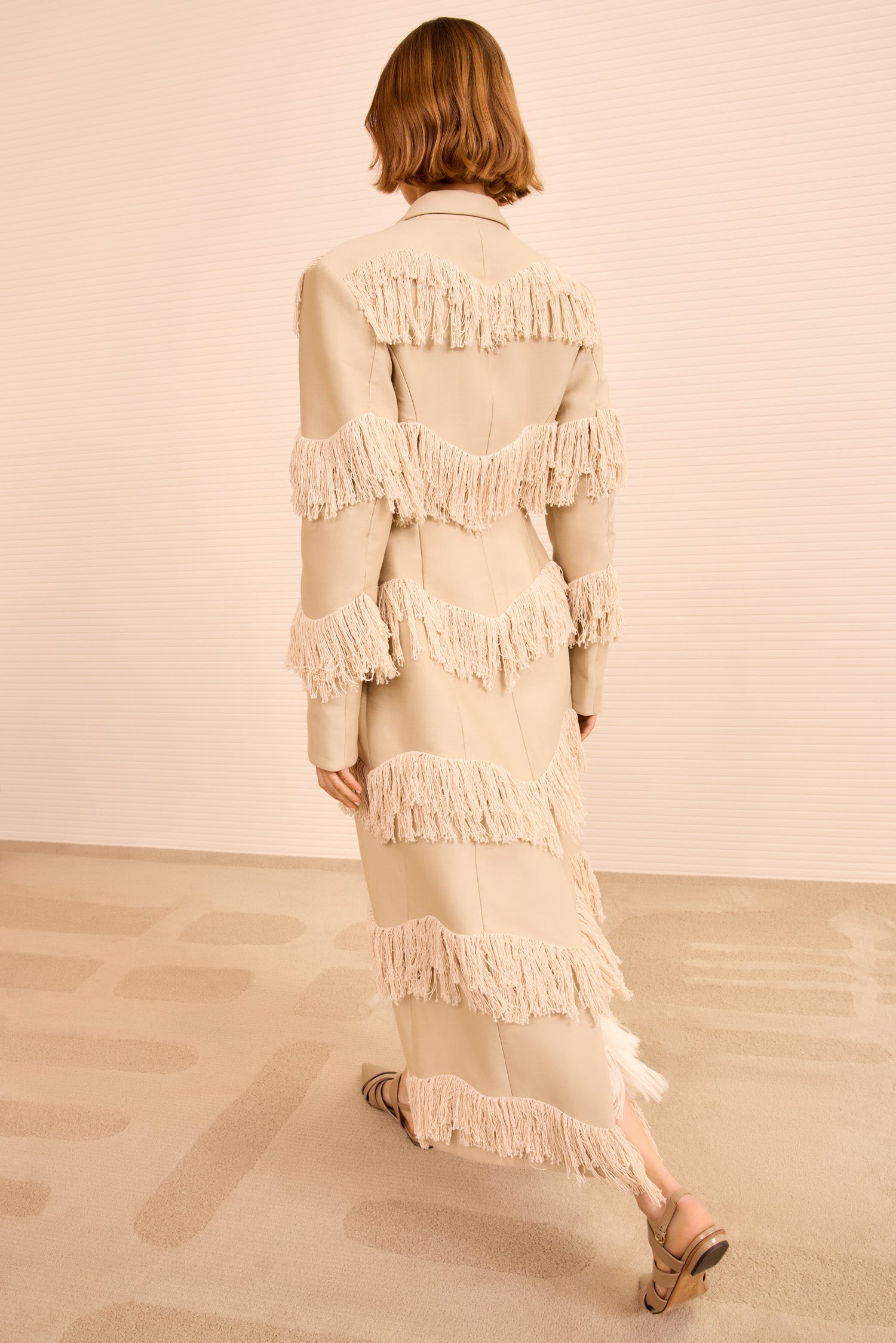 Lata Fringe Coat - Khaki