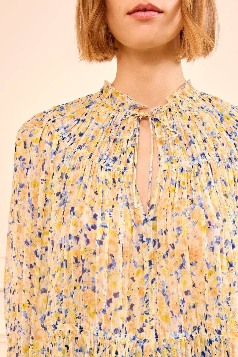 Leandra Silk Blouse - Daffodil Floral Print Long Sleeve Blouse