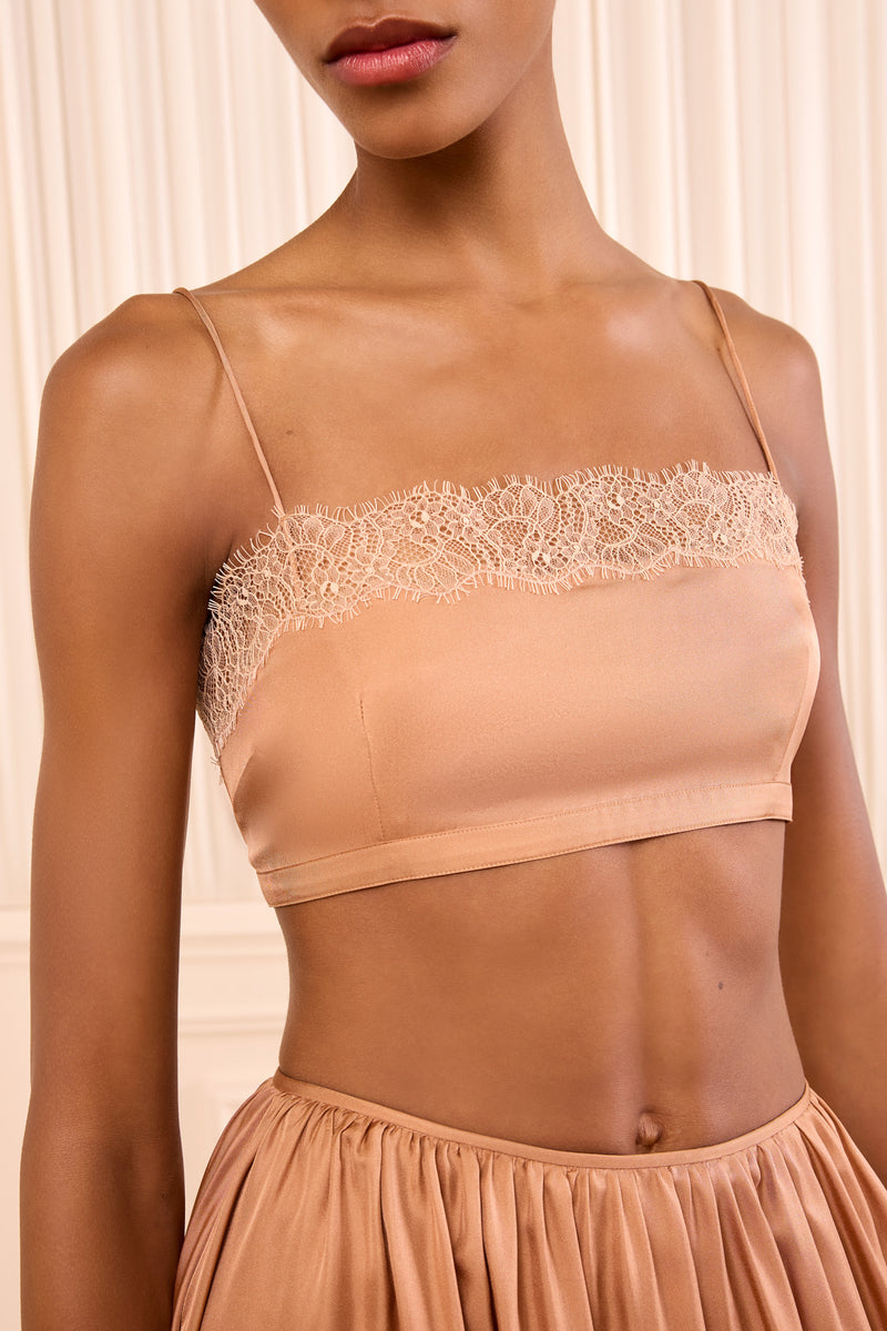 Leiko Lace Bralette - Macaroon Beige Silk & Lace Square Neck