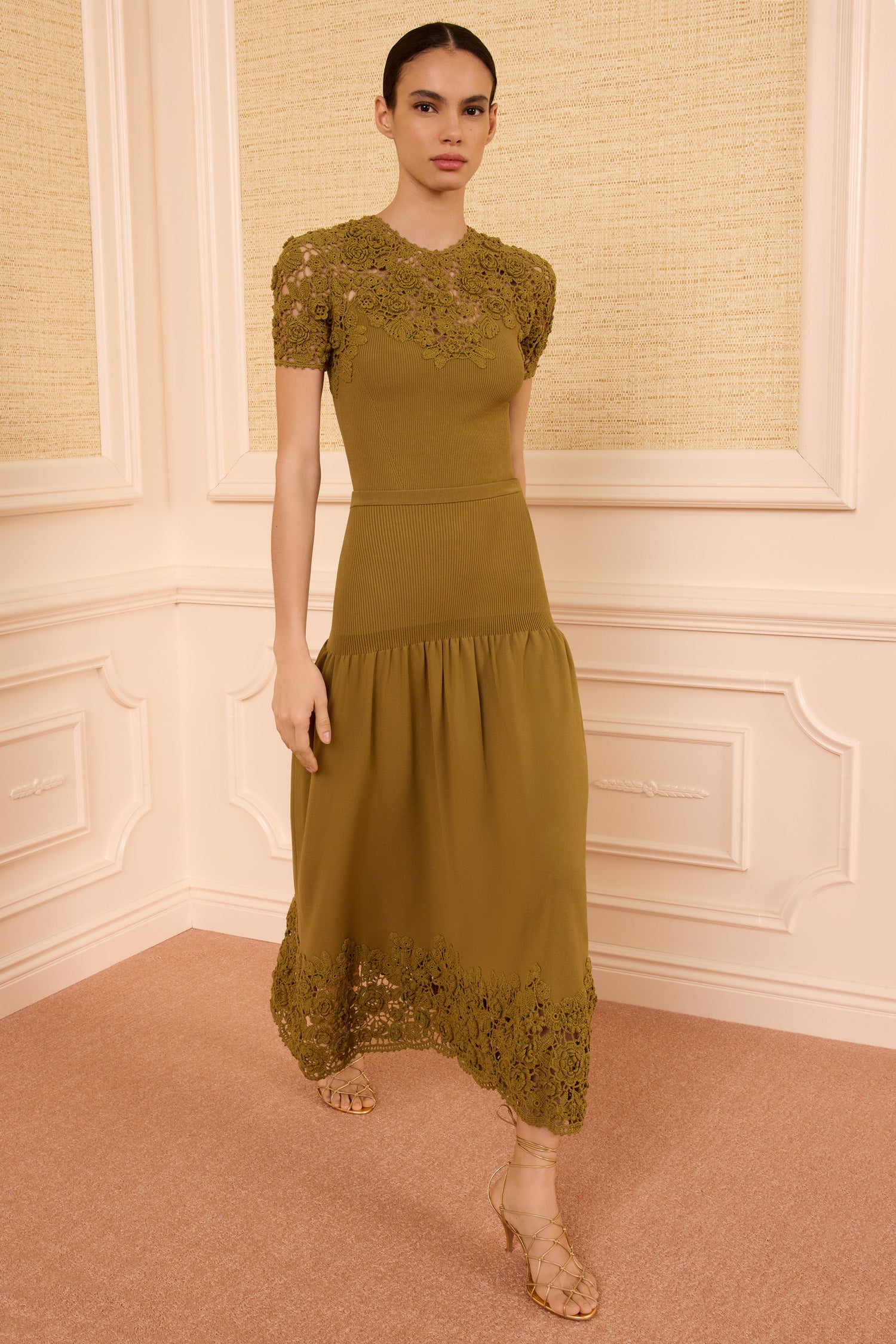 Leona Crochet Midi Skirt - Loden