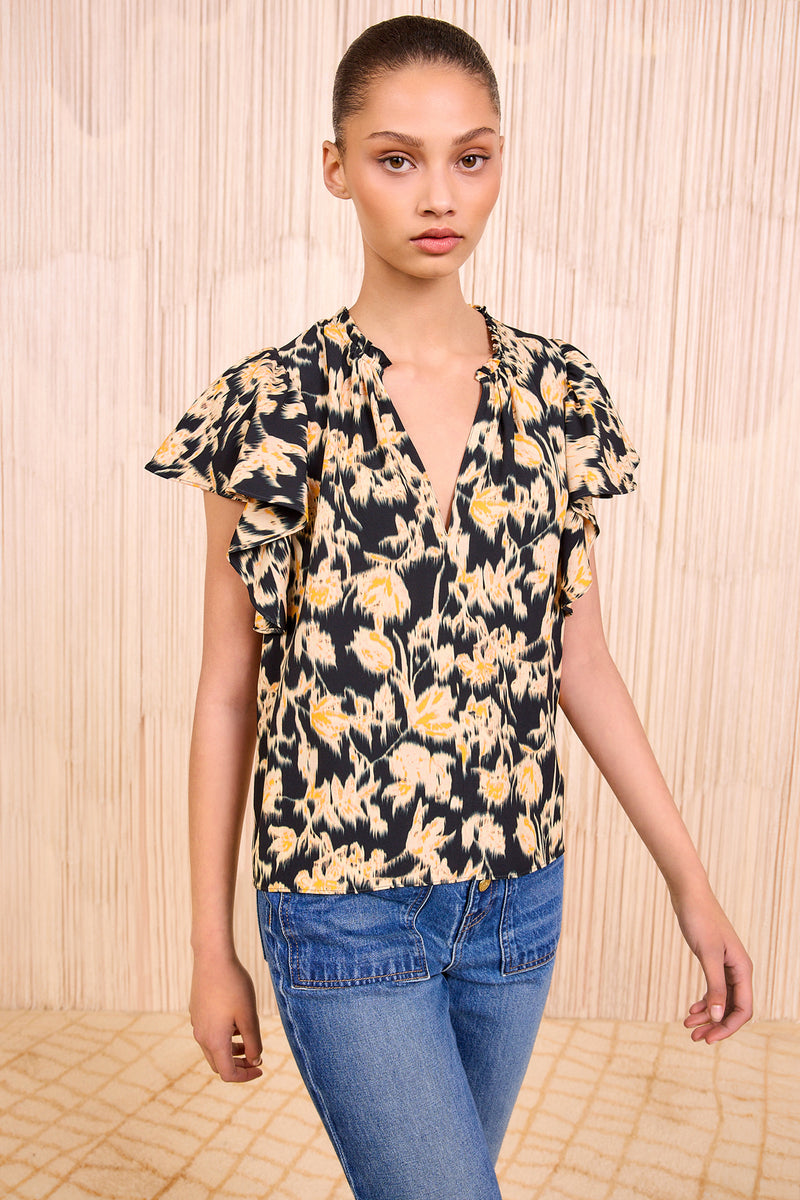 Lilo Flutter Sleeve Blouse - Tourmaline Flower Flutter