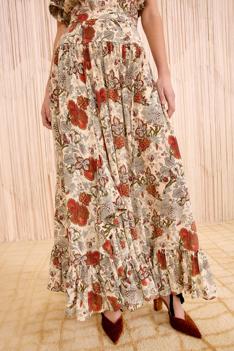 スカート Nina Simone Floral Ruffle Silk Skirt Libertine Nina Simone Floral Ruffle Silk Skirt - Runway Catalog