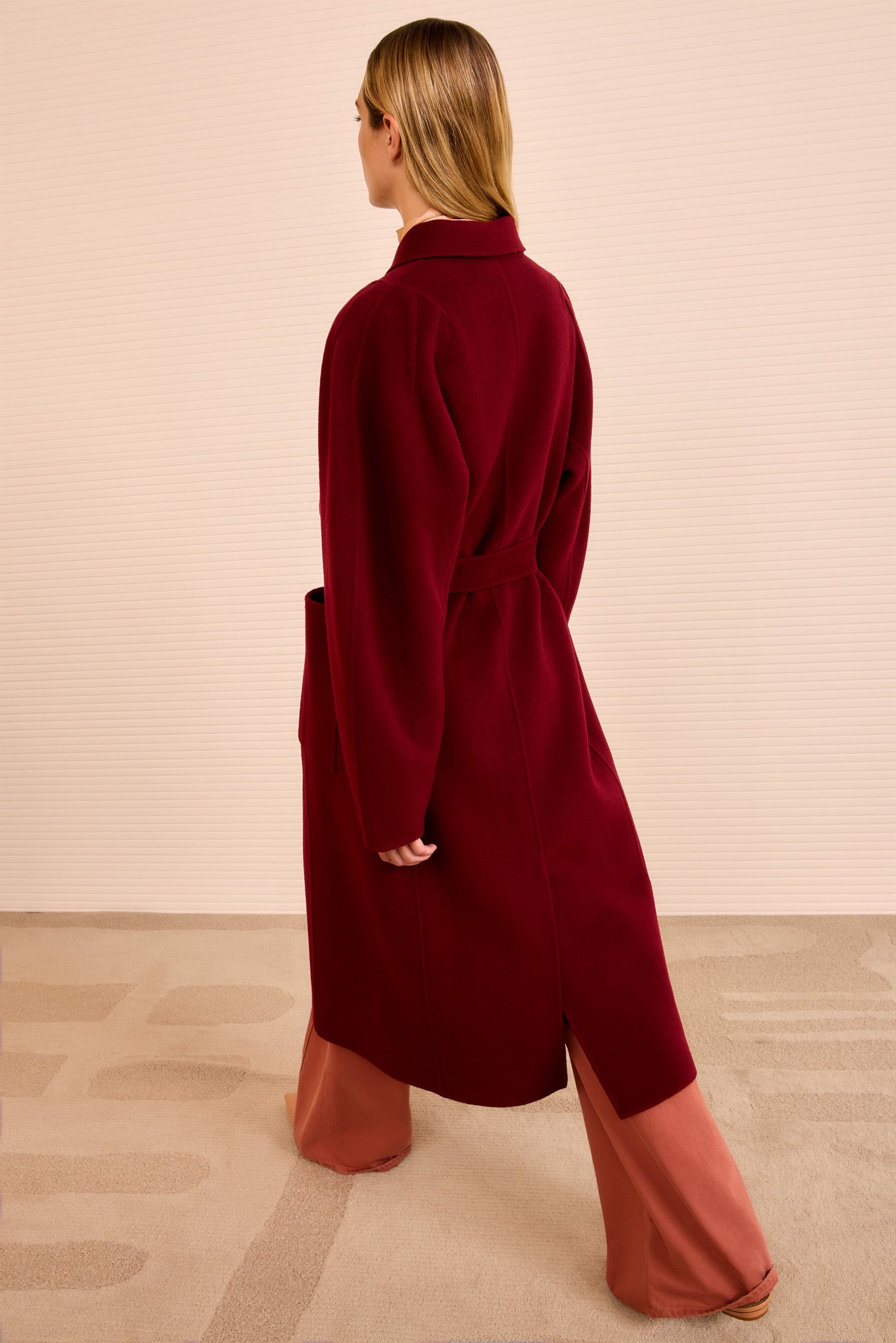 Lisbeth Long Wool Coat With Belt - Claret