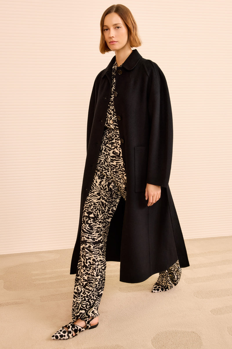 Lisbeth Long Wool Coat With Belt - Noir Black Single-Breasted Wool