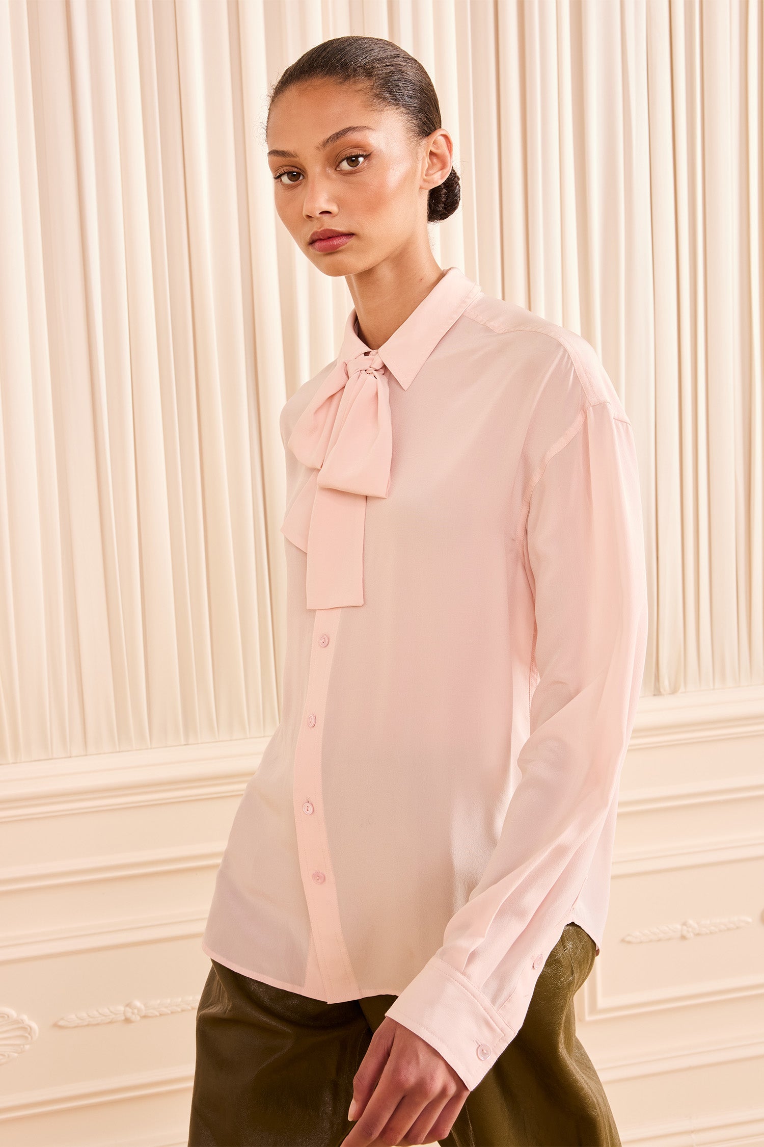 Lise Long Sleeve Silk Blouse - Powder