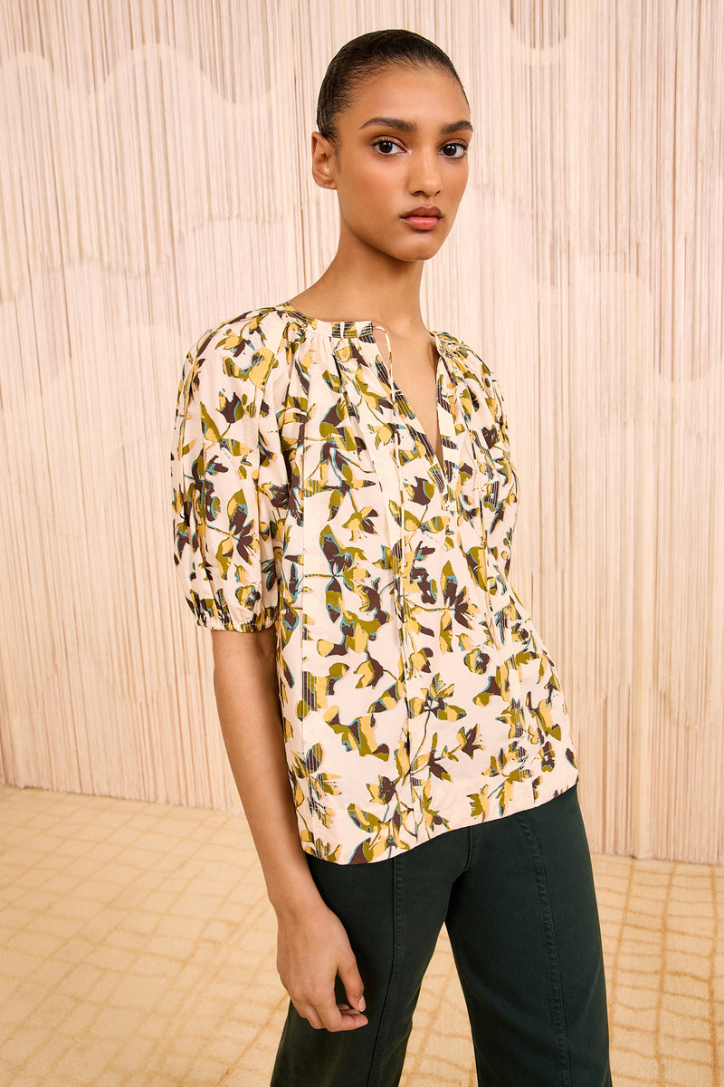 【ULLALA】Anne's Brunch Short Sleeve Women's Fair Green Loli Short Sleeve Blouse - Lucent Green Floral Cotton Top