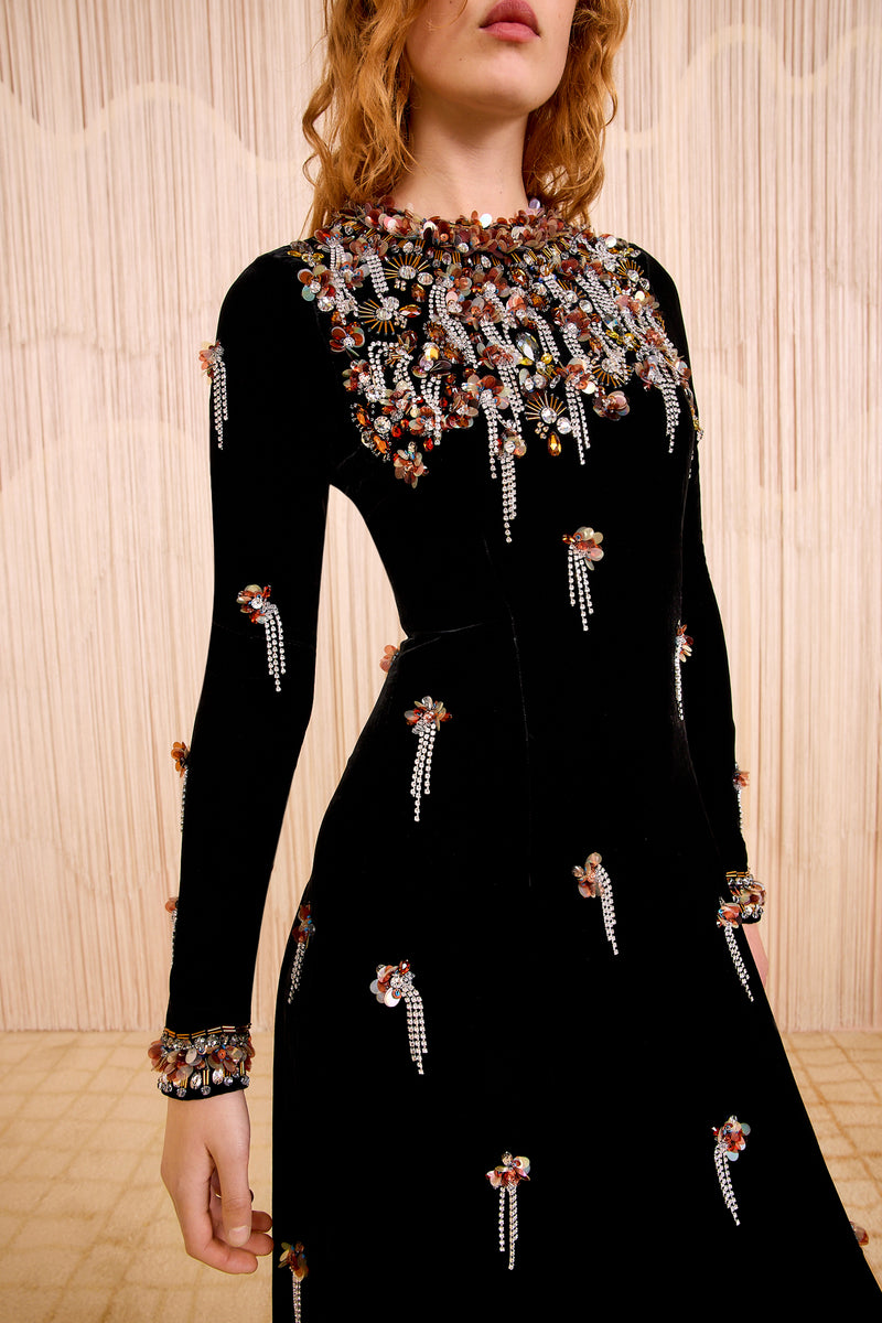 black v neck swarovski crystal embroidered wrap dress Buy White Aari Work Kurta Set online in India