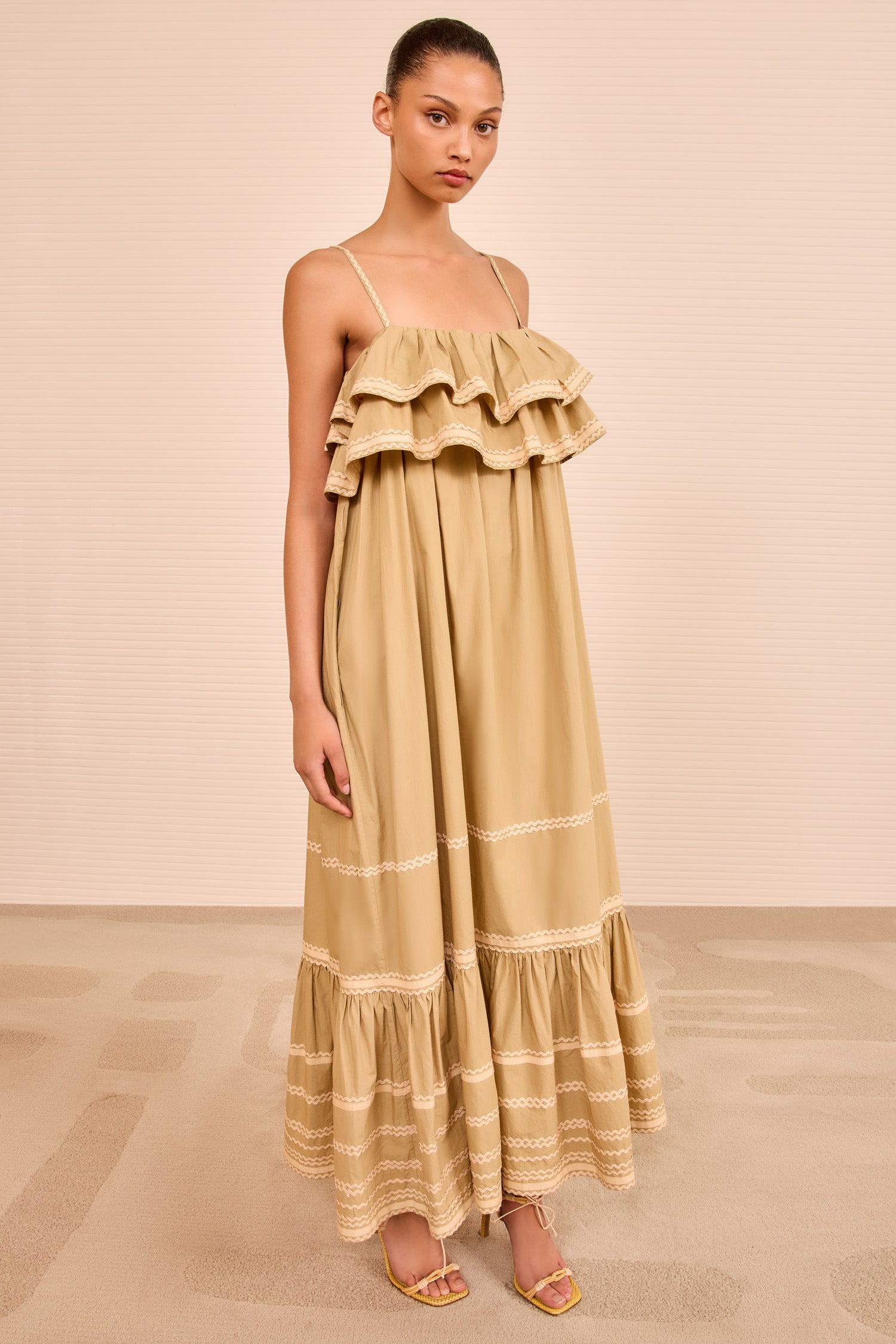 Lucian Waist Tie Long Dress - Sand