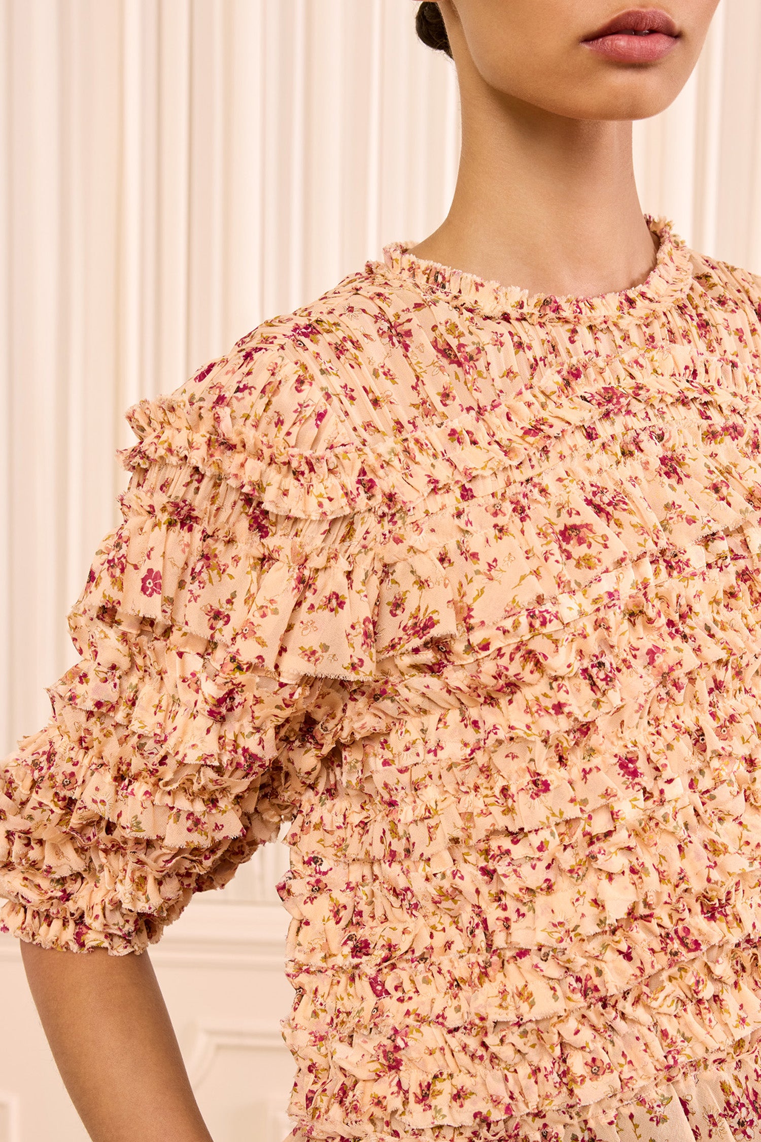 Ulla Johnson Mabel Short Sleeve Silk Top - Blush Mille Fleur