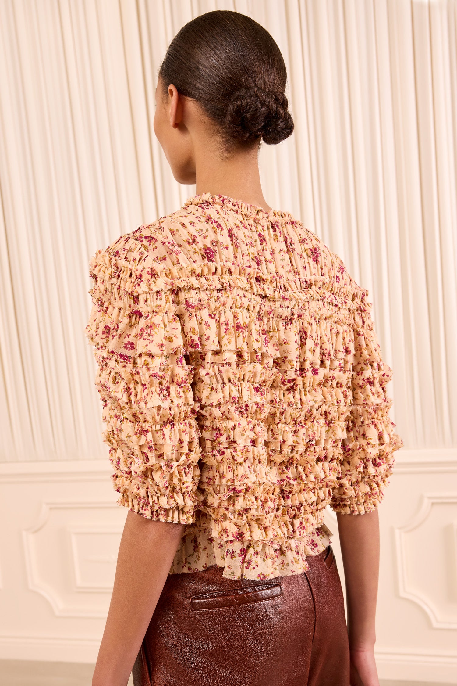 Ulla Johnson Mabel Short Sleeve Silk Top - Blush Mille Fleur