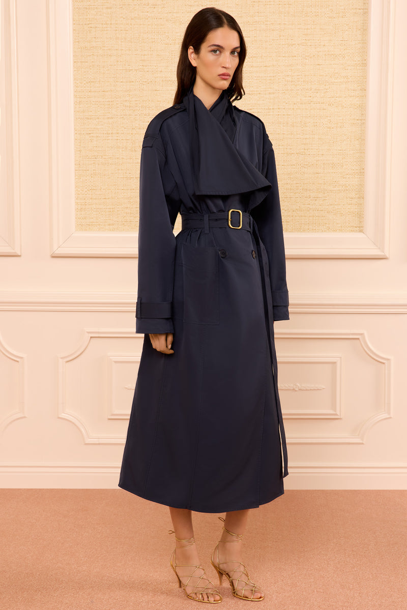 Marcelle Trench Coat - Midnight Oversized Blue Lightweight Belted