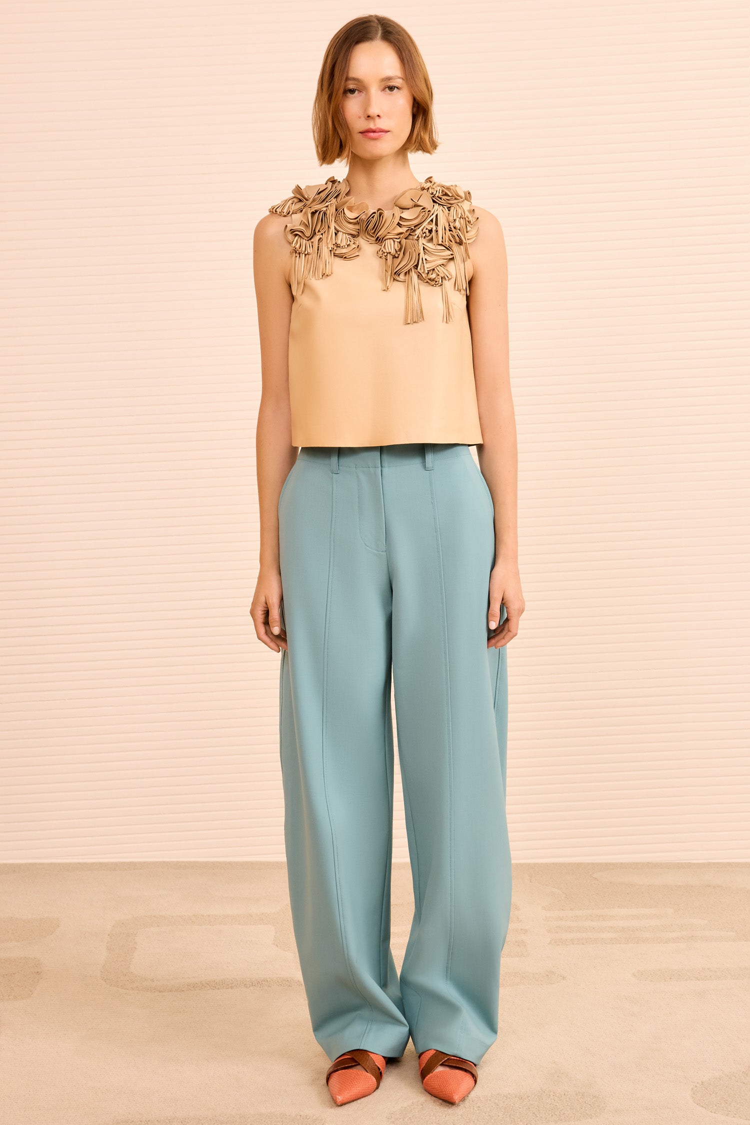 Marlowe Floral Applique Leather Top - Alabaster