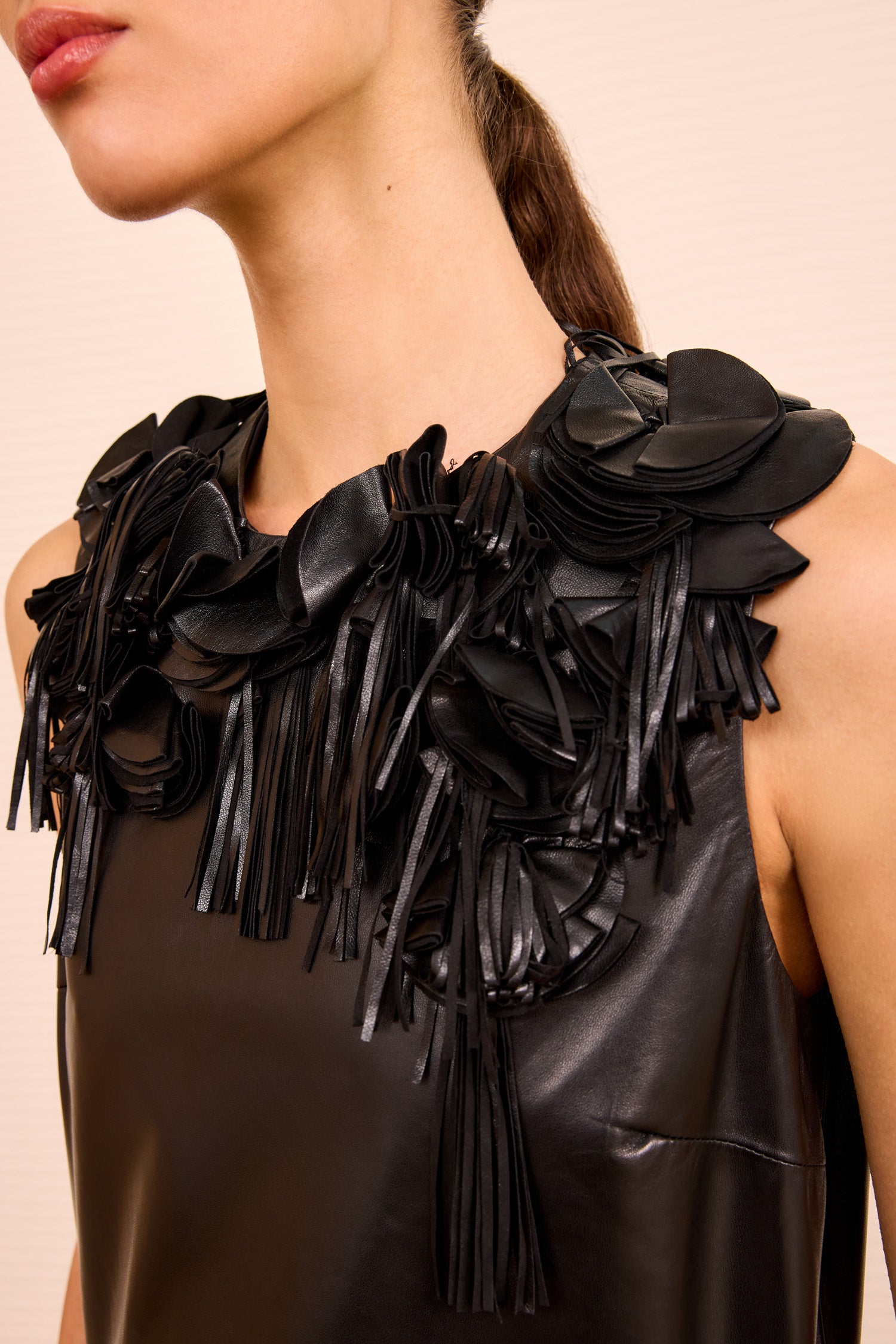 Marlowe Floral Applique Leather Top - Noir