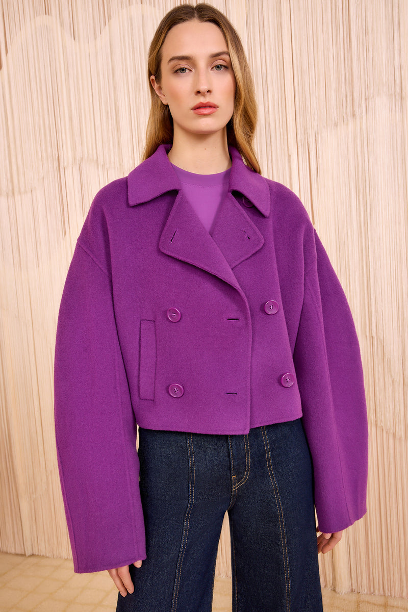 あんずWOOLSILKHERRIGBONE SHORTCOAT Marta Double Faced Wool Cropped Coat - Thistle Thistle Wool