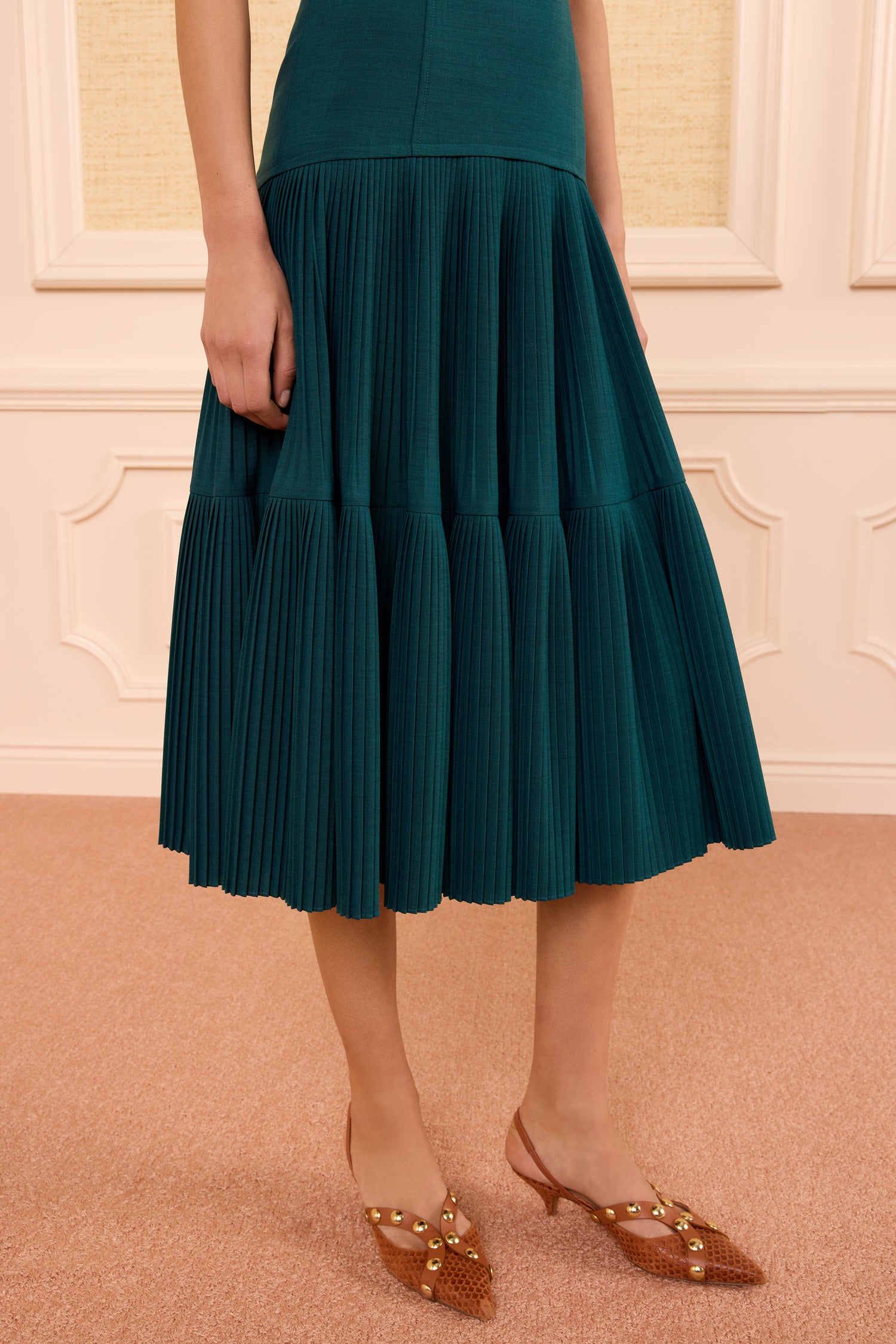 Ulla Johnson Matilda Pleated Wool Cami Dress - Verdite