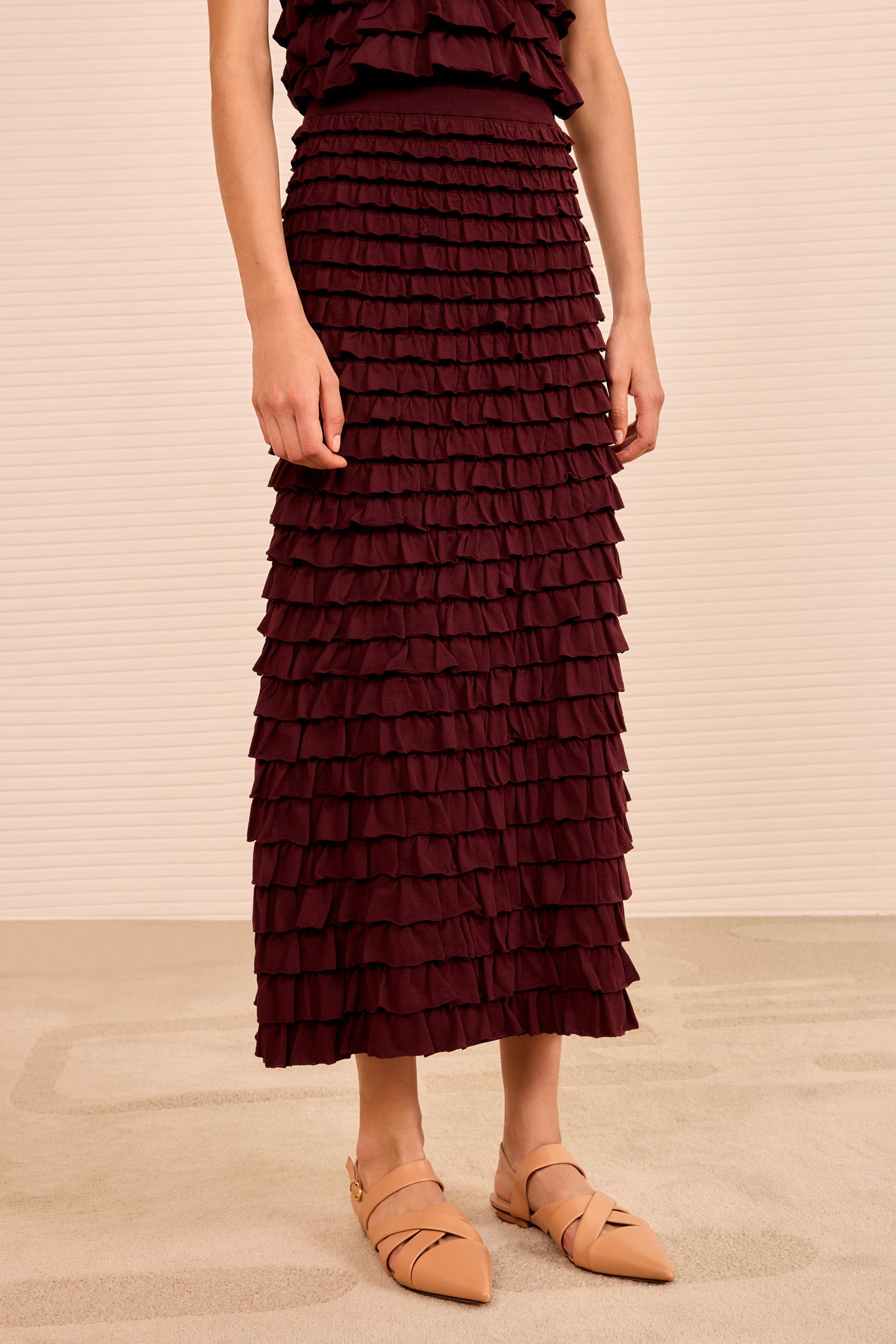 Mimi Ruffled Midi Skirt - Claret