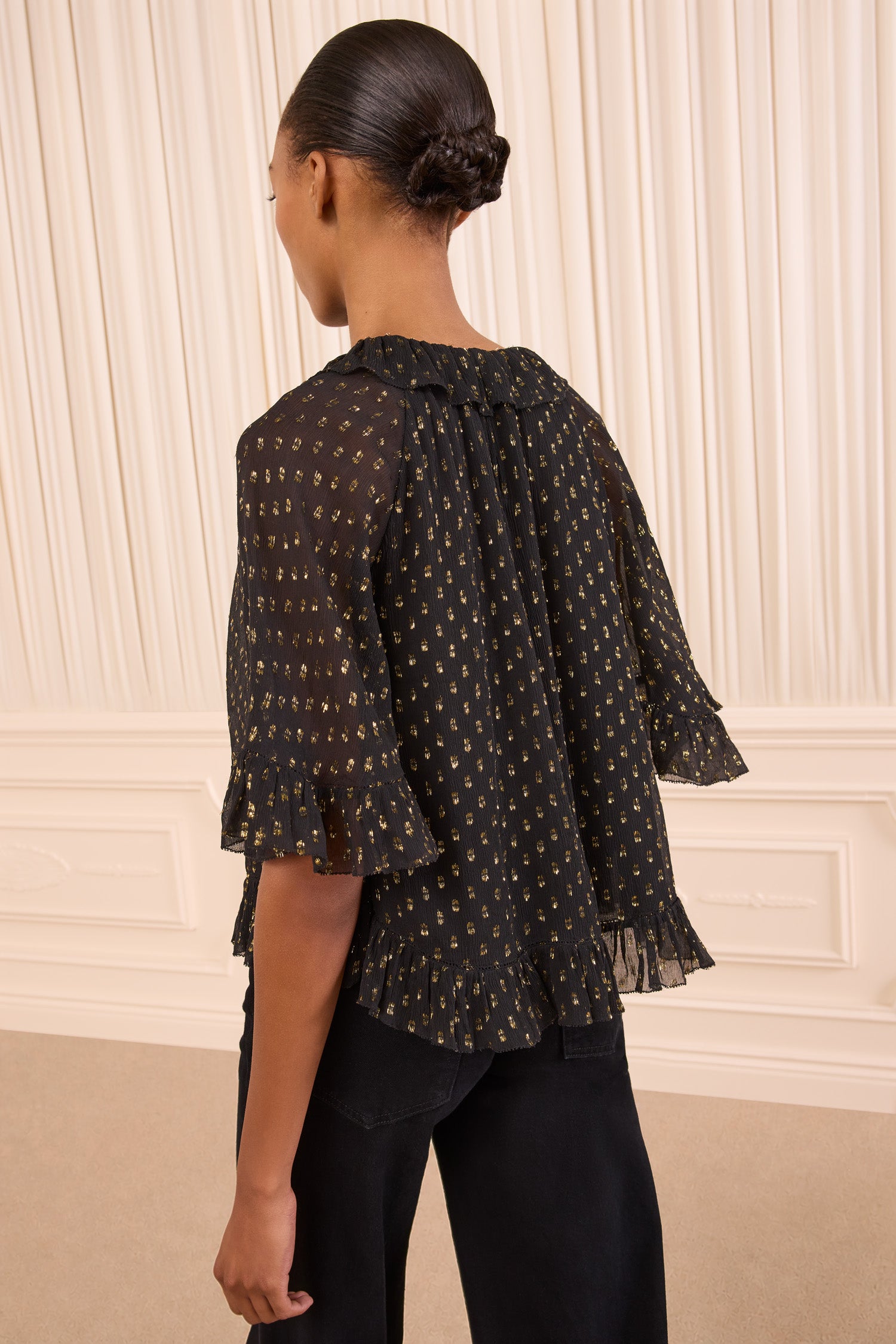 Minna Short Sleeve Silk Blouse - Noir