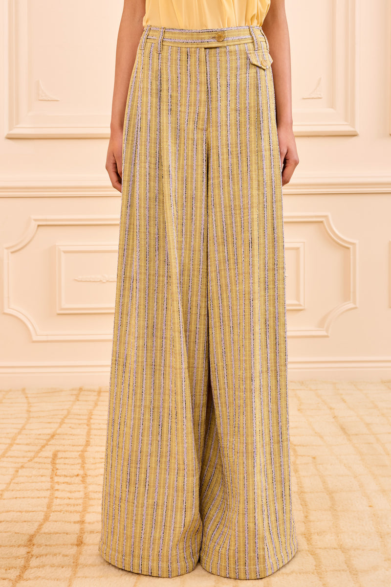 Motherwell Wide Leg Trouser - Agave Green & Gray Striped Mid Rise Motherwell Wide Leg Trouser - Agave Green & Gray Striped Mid Rise