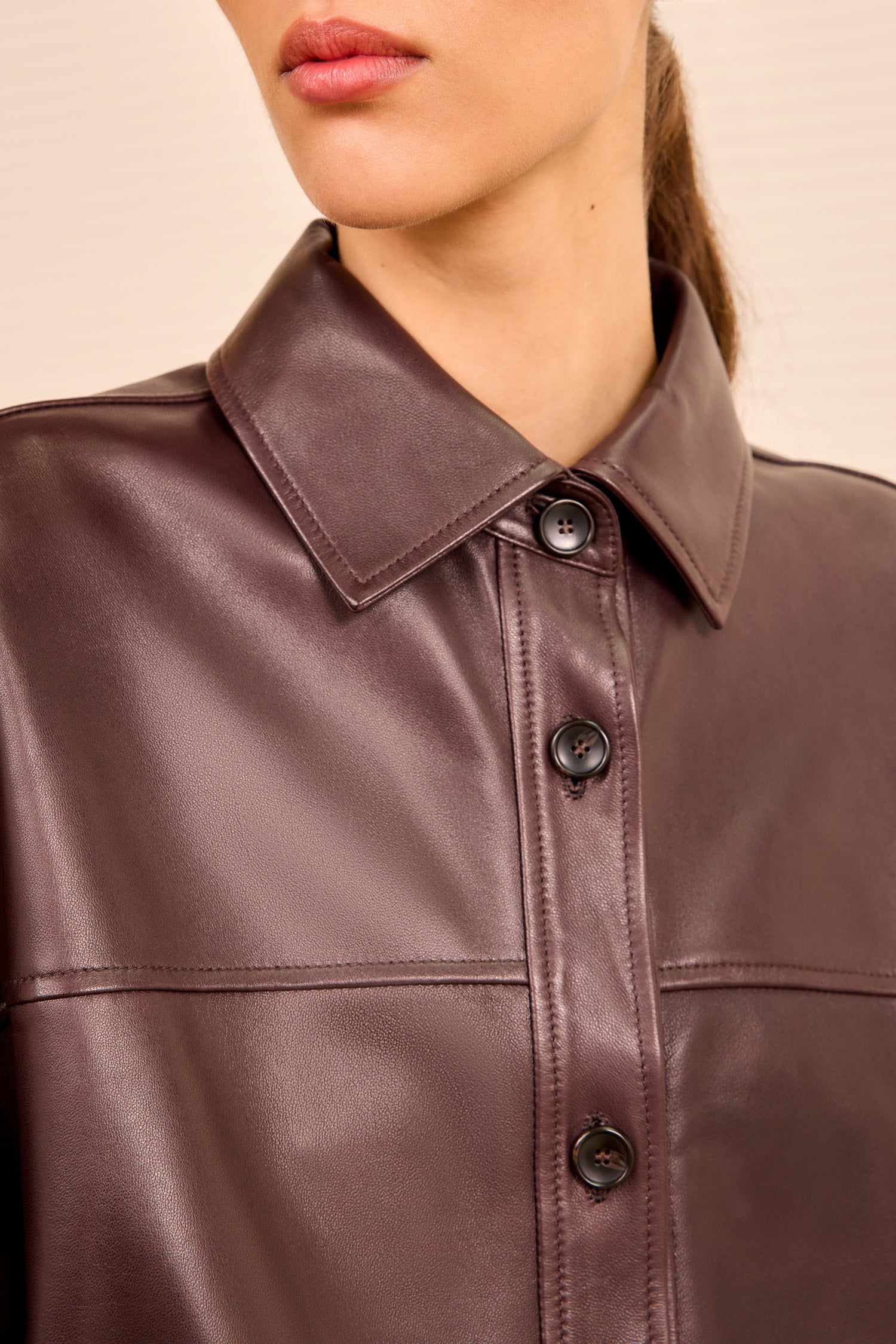 Ulla Johnson Neveah Cropped Leather Jacket - Mahogany Colorblock