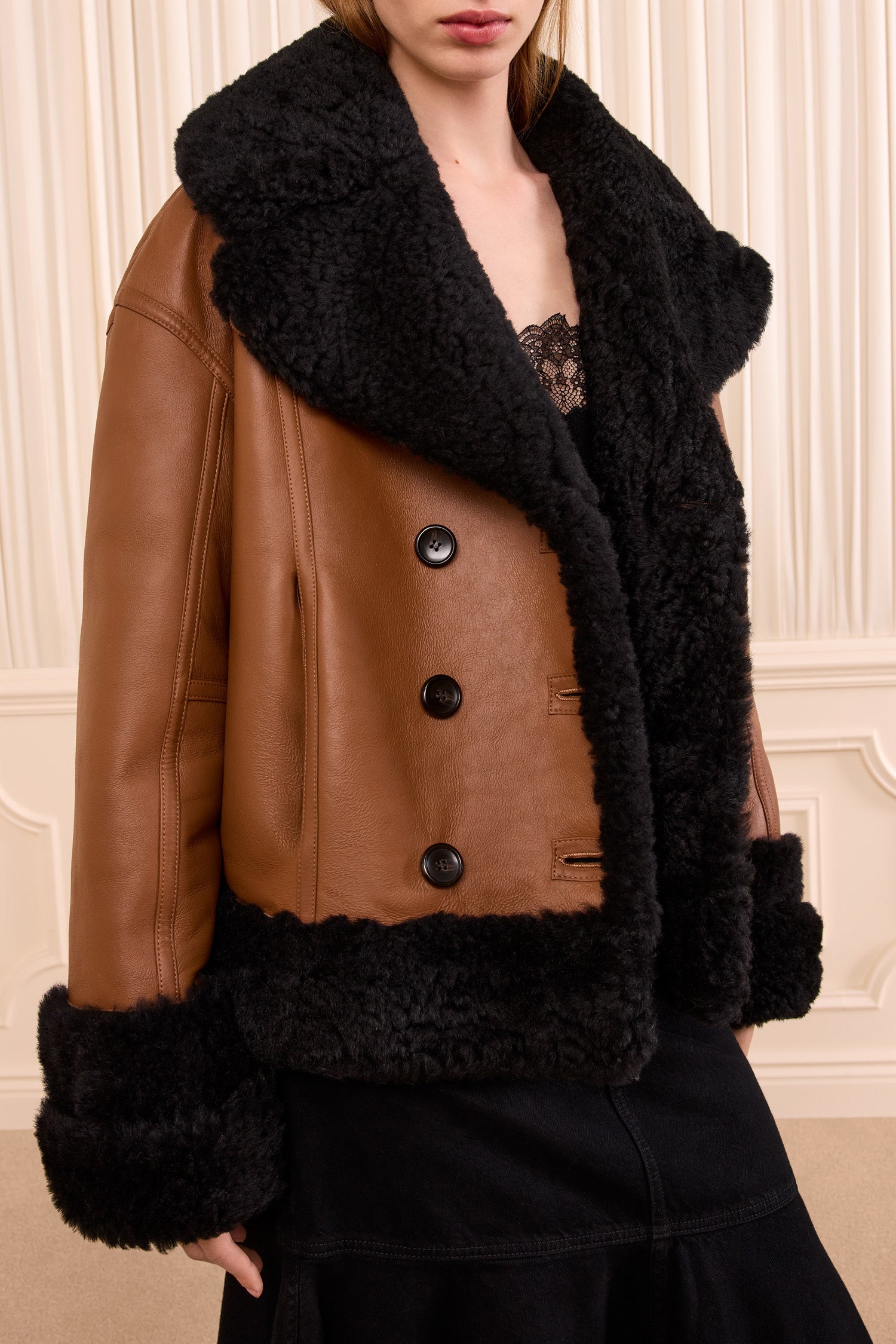 Ulla Johnson Nisha Reversible Shearling Coat - Noir