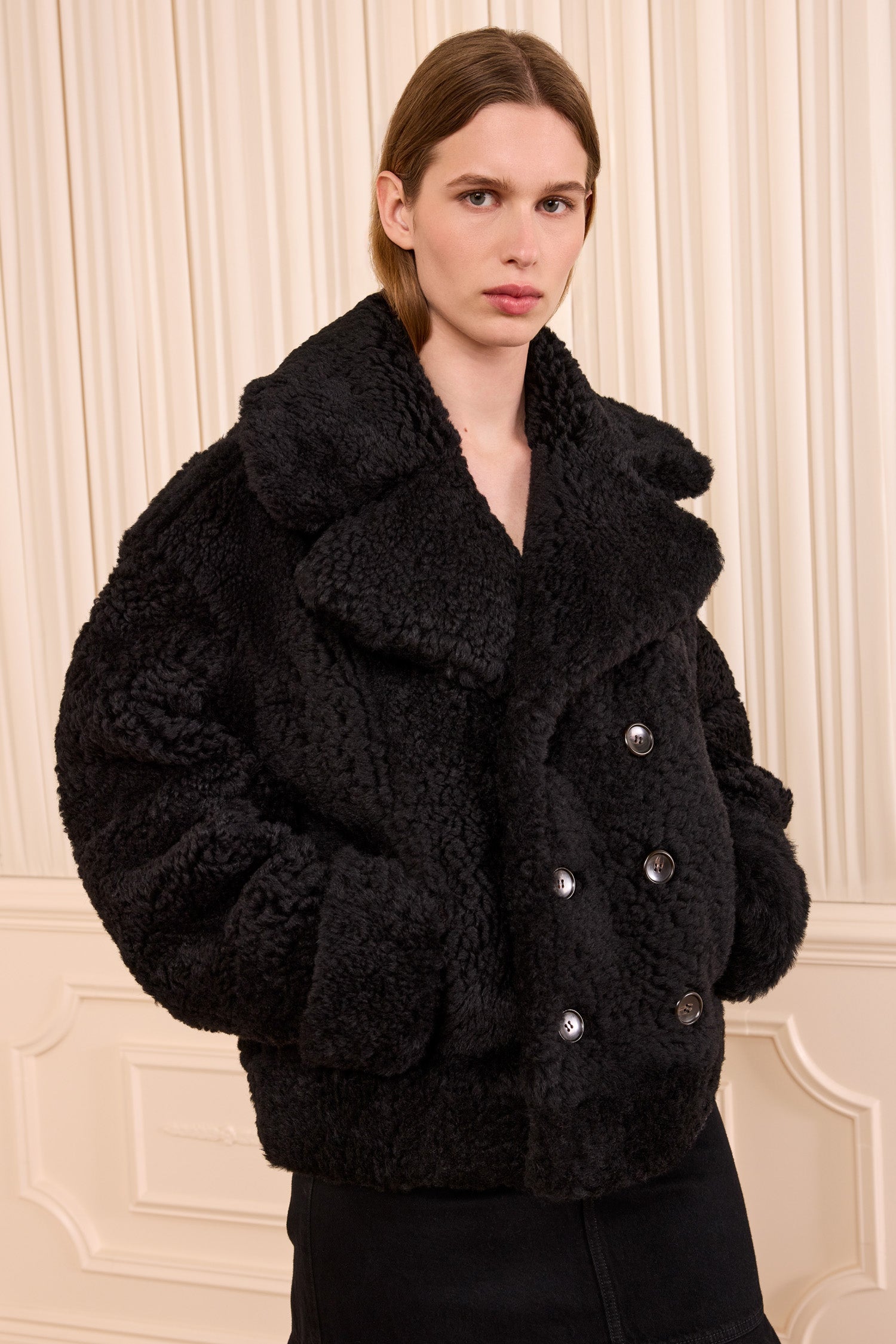 Ulla Johnson Nisha Reversible Shearling Coat - Noir