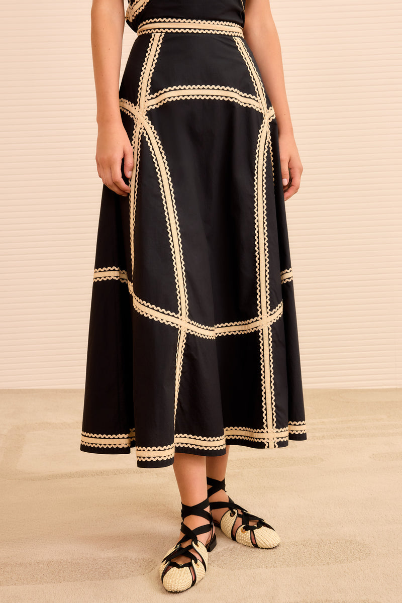 Norah A‐Line Midi Skirt - Noir - Ulla Johnson