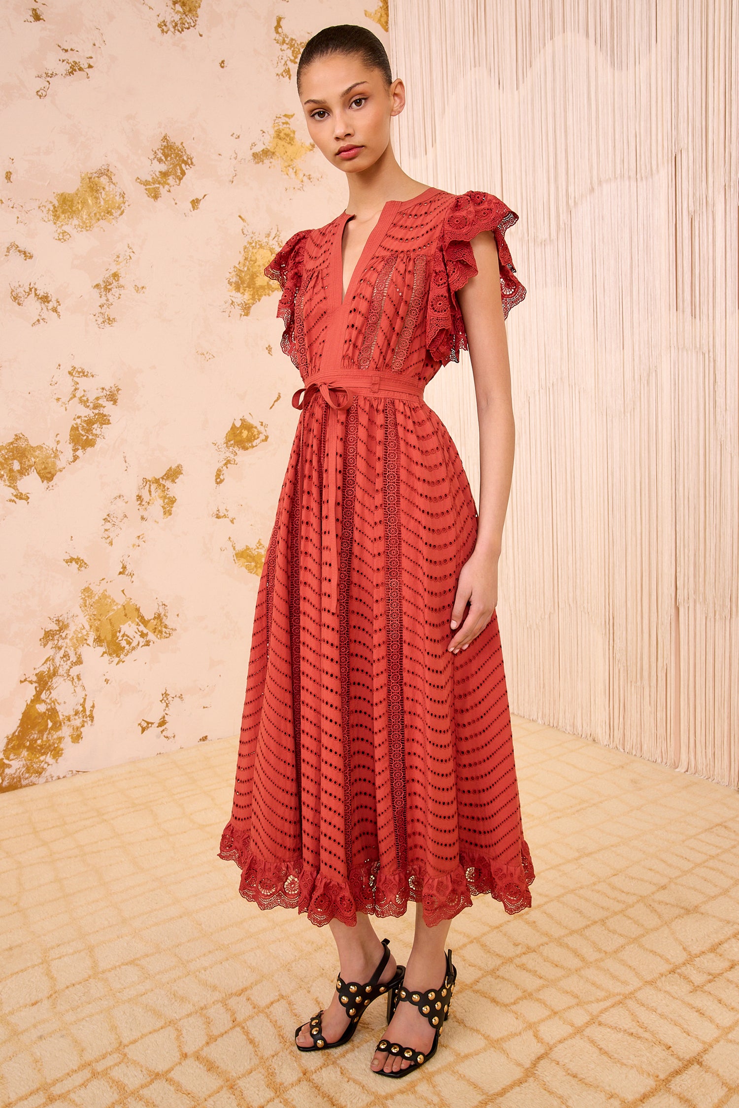 Ulla Johnson Olga Flutter Sleeve Midi Dress - Claret
