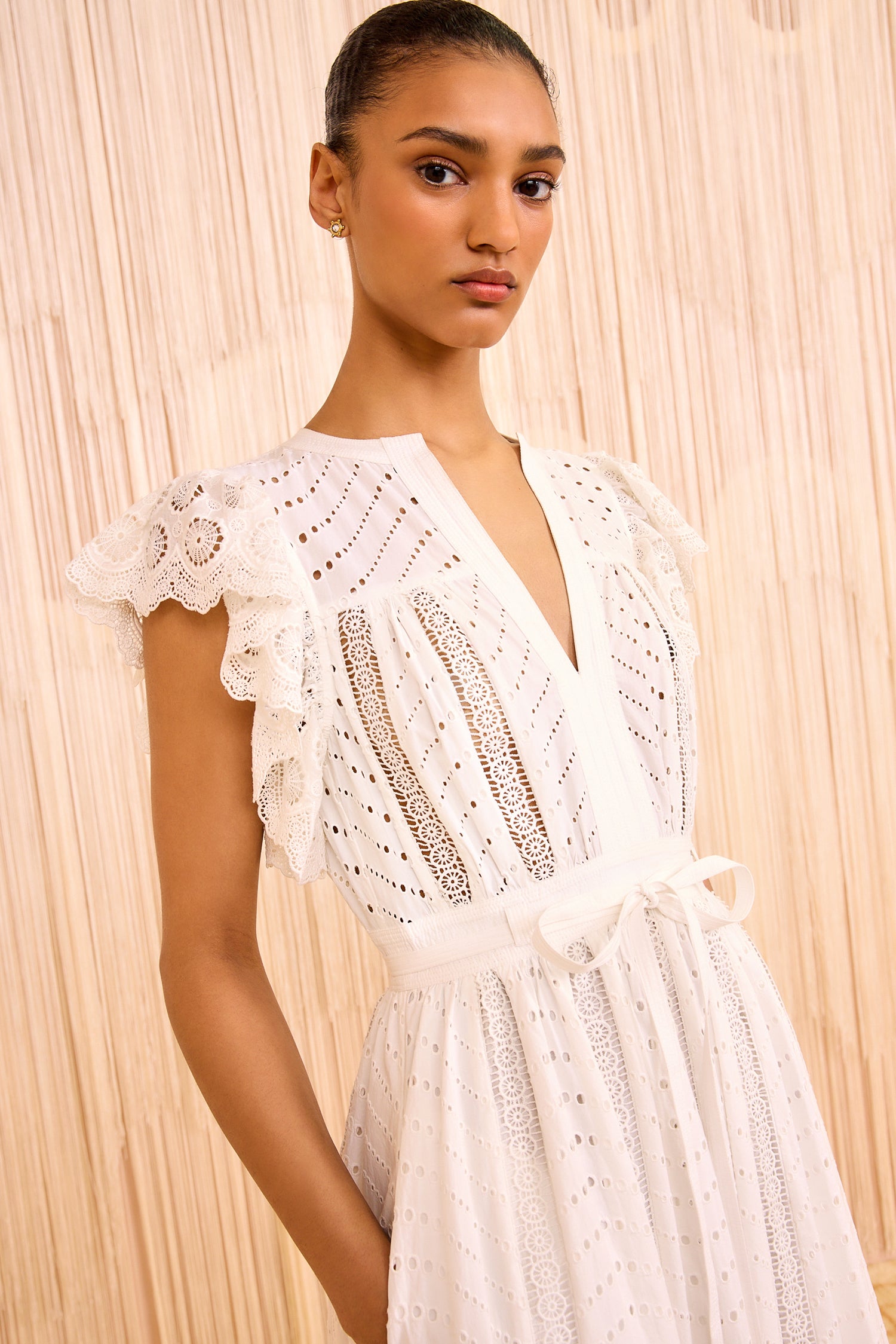 Olga Flutter Sleeve Midi Dress - Pristine