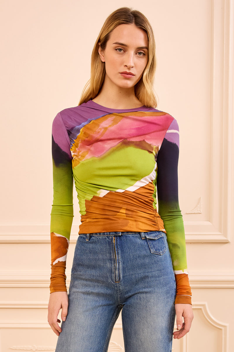 Paradis Ruched Jersey Top - Nature Abhors A Vacuum Round Neck Long