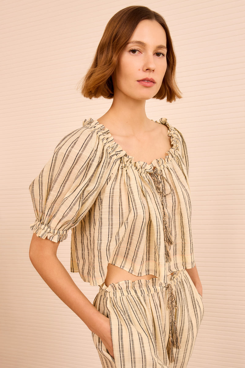 Paros Striped Top Coverup - Cowrie Stripe - Ulla Johnson