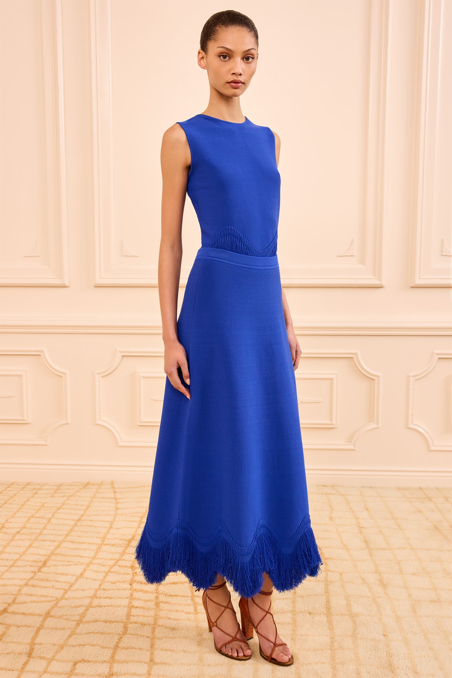 Paulina Knit Skirt with Fringe - Cobalt