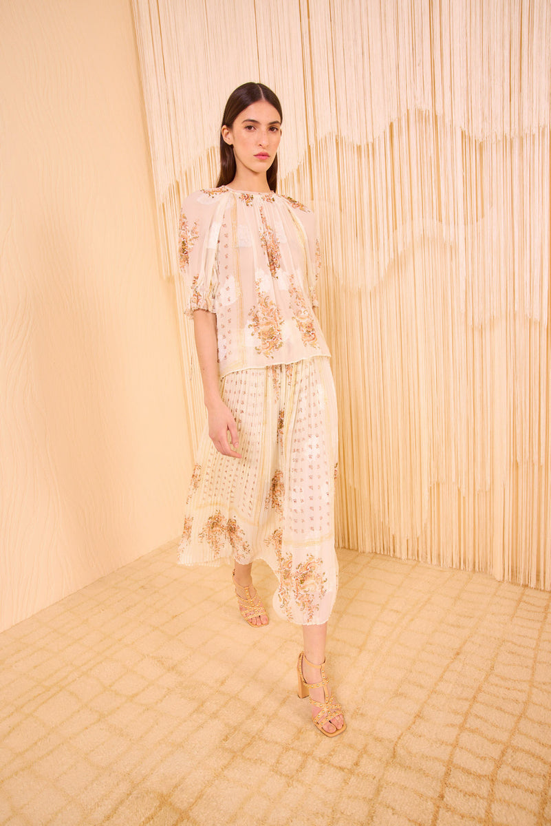 Pippa Short Sleeve Blouse - Alabaster Cream Floral Print