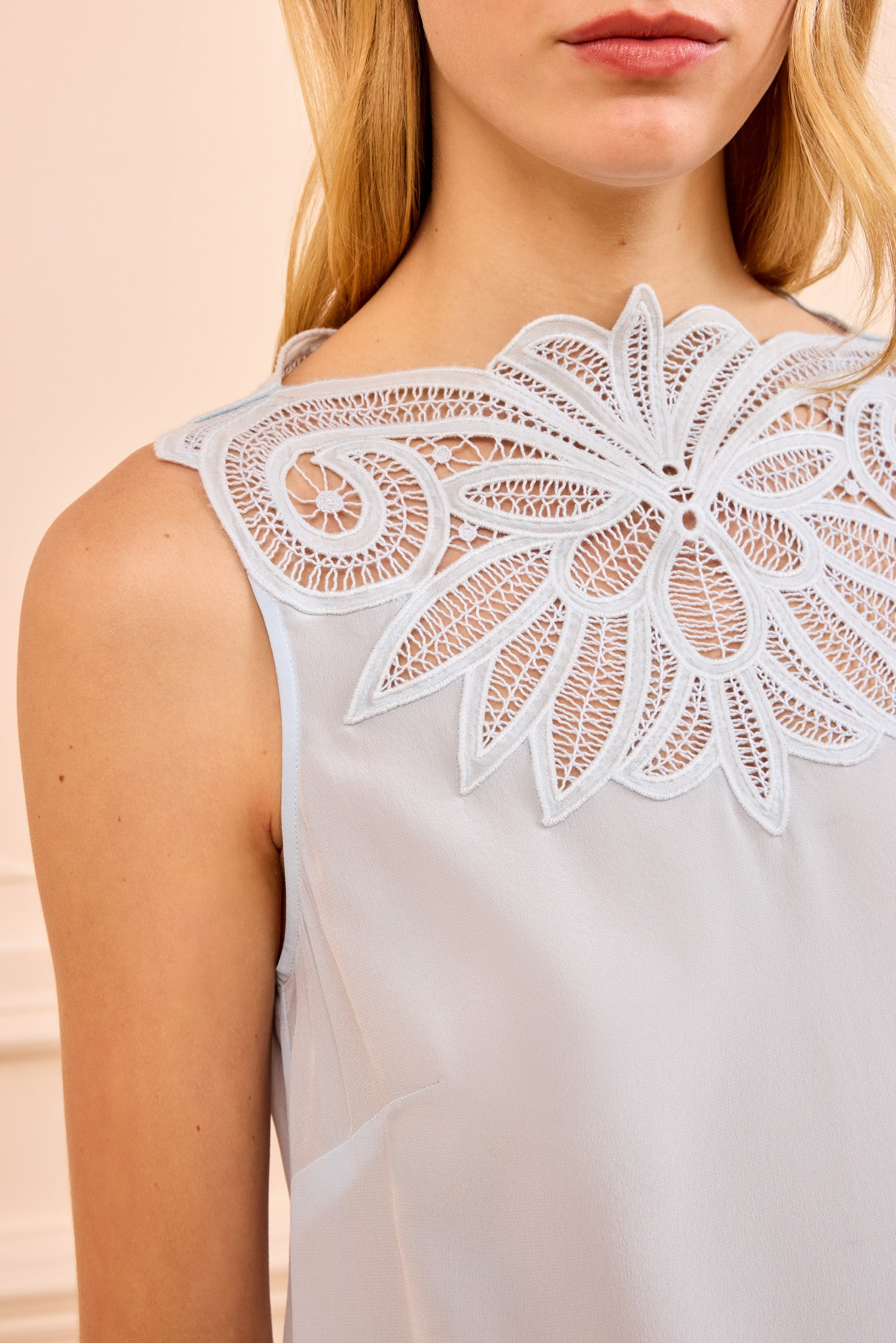 Rea Lace Applique Top - Adriatic