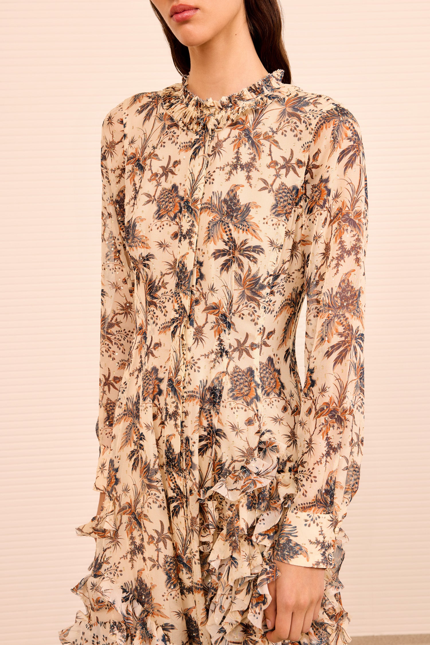 Ulla Johnson Rhea Shirt Dress with Ruffle Skirt - Cameo